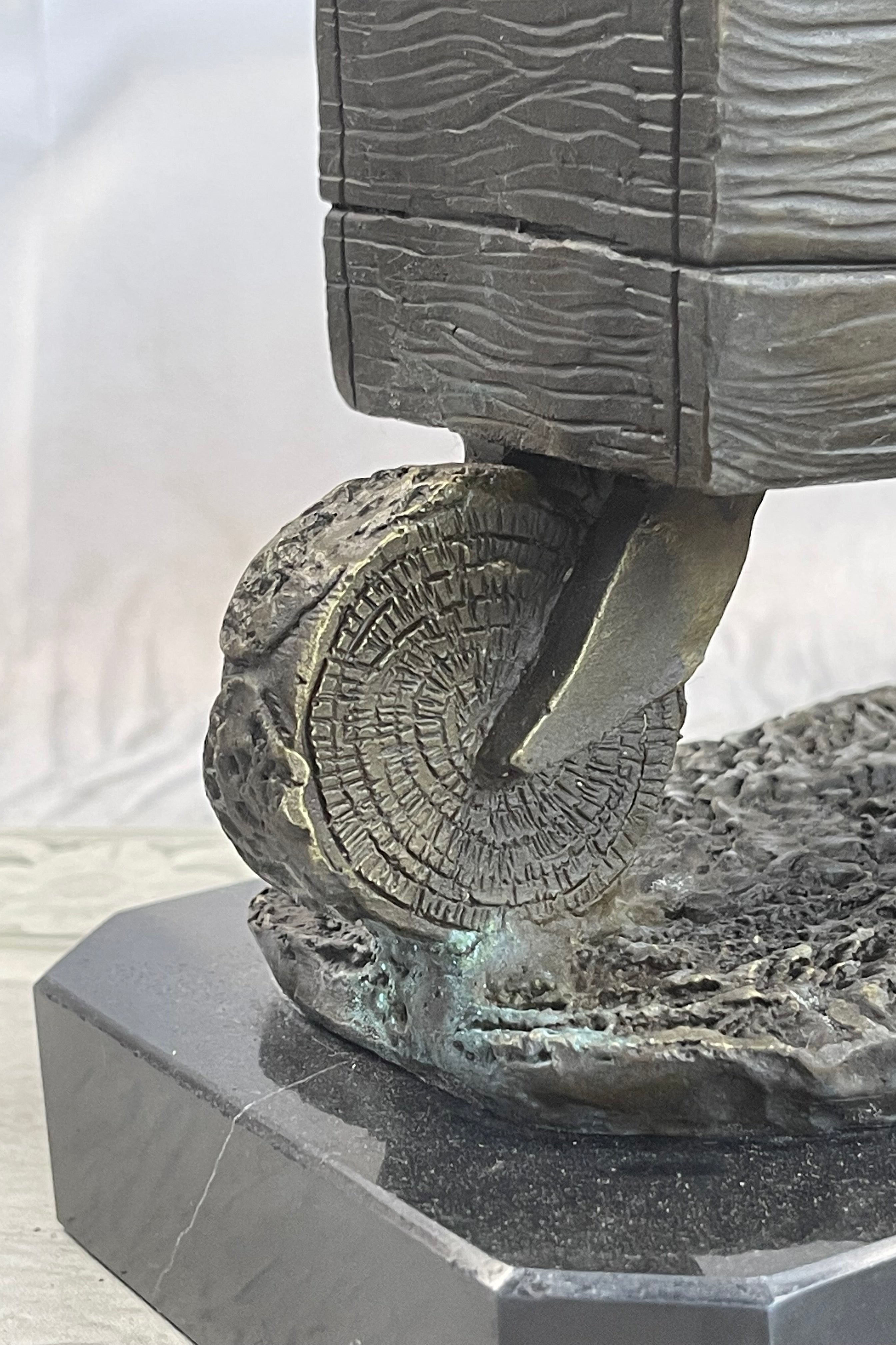 English Bulldog Pushing Wheelbarrow Bronze Planter Dish Sculpture Figure 12" x 12"