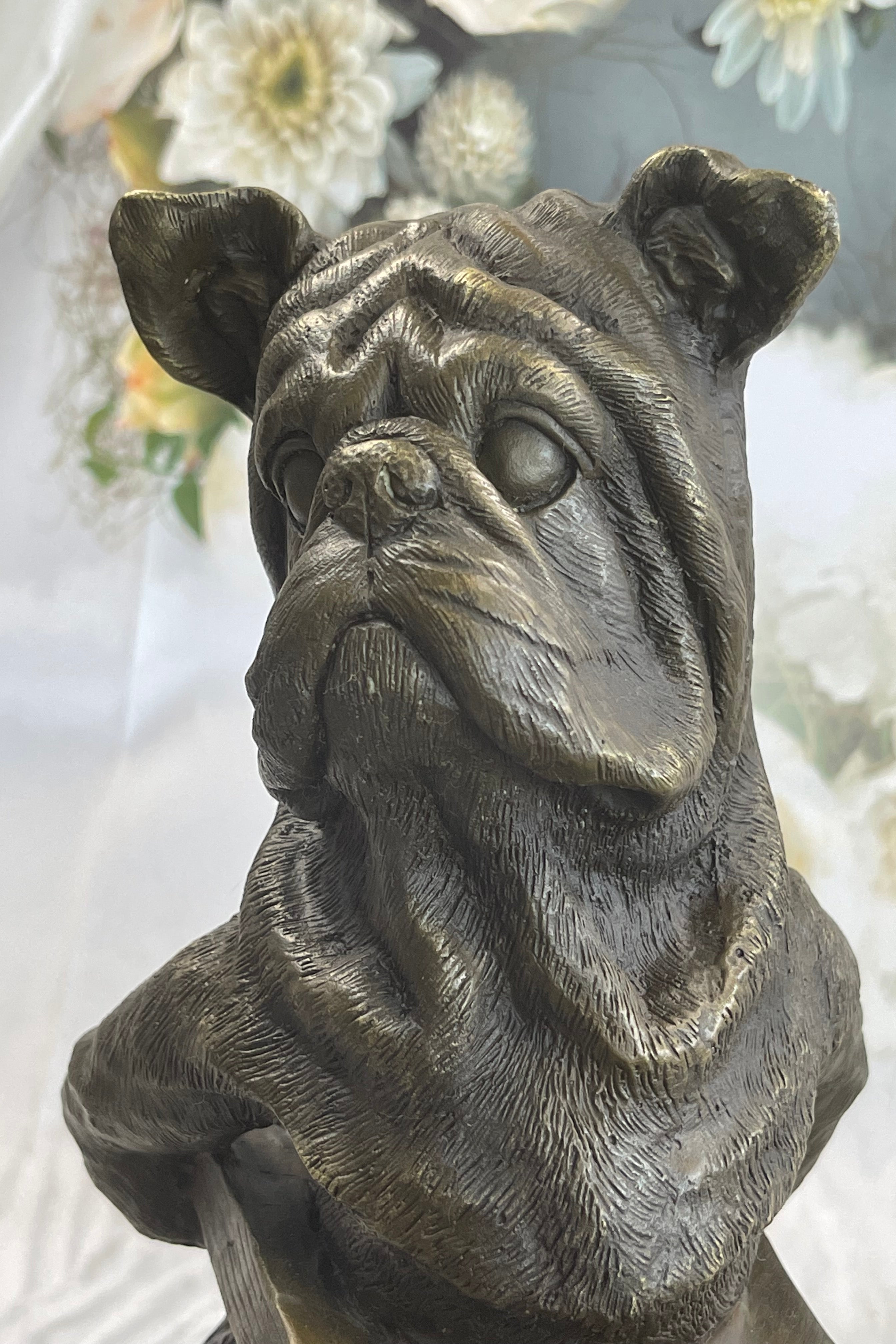 English Bulldog Pushing Wheelbarrow Bronze Planter Dish Sculpture Figure 12" x 12"