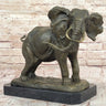 African Elephant Bronze Sculpture; Lifelike Safari Artwork on Marble Base