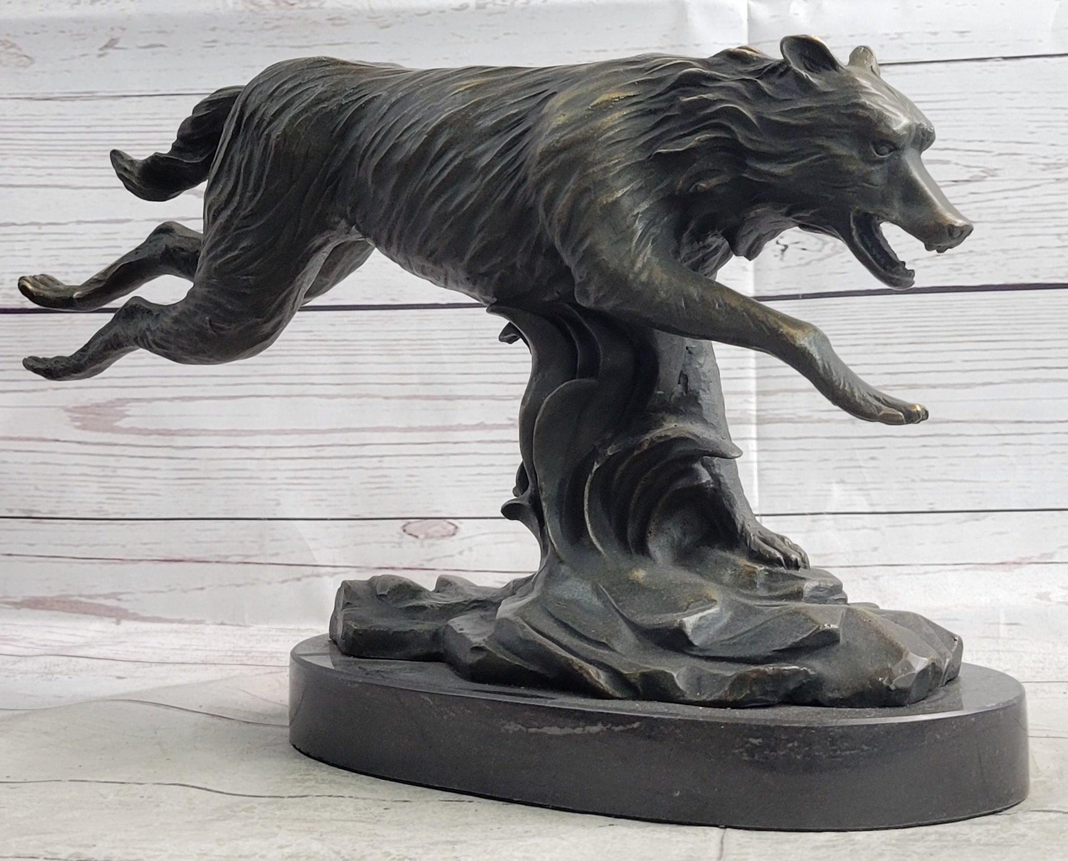Running Wolf Dog Wildlife Art Decor Bronze Metal Statue Sculpture Original Art