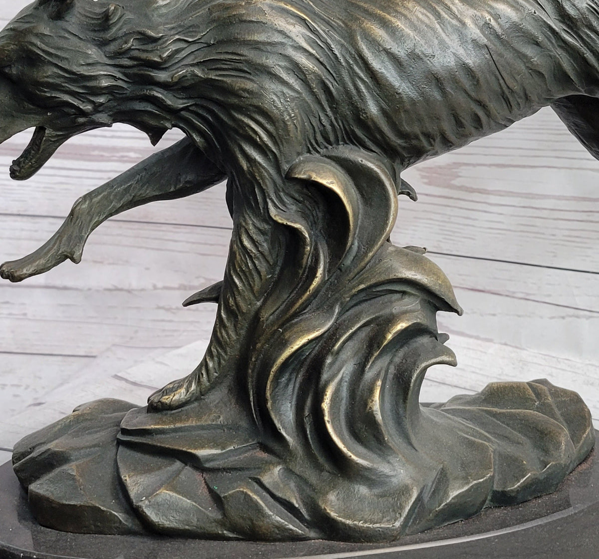 Running Wolf Dog Wildlife Art Decor Bronze Metal Statue Sculpture Original Art