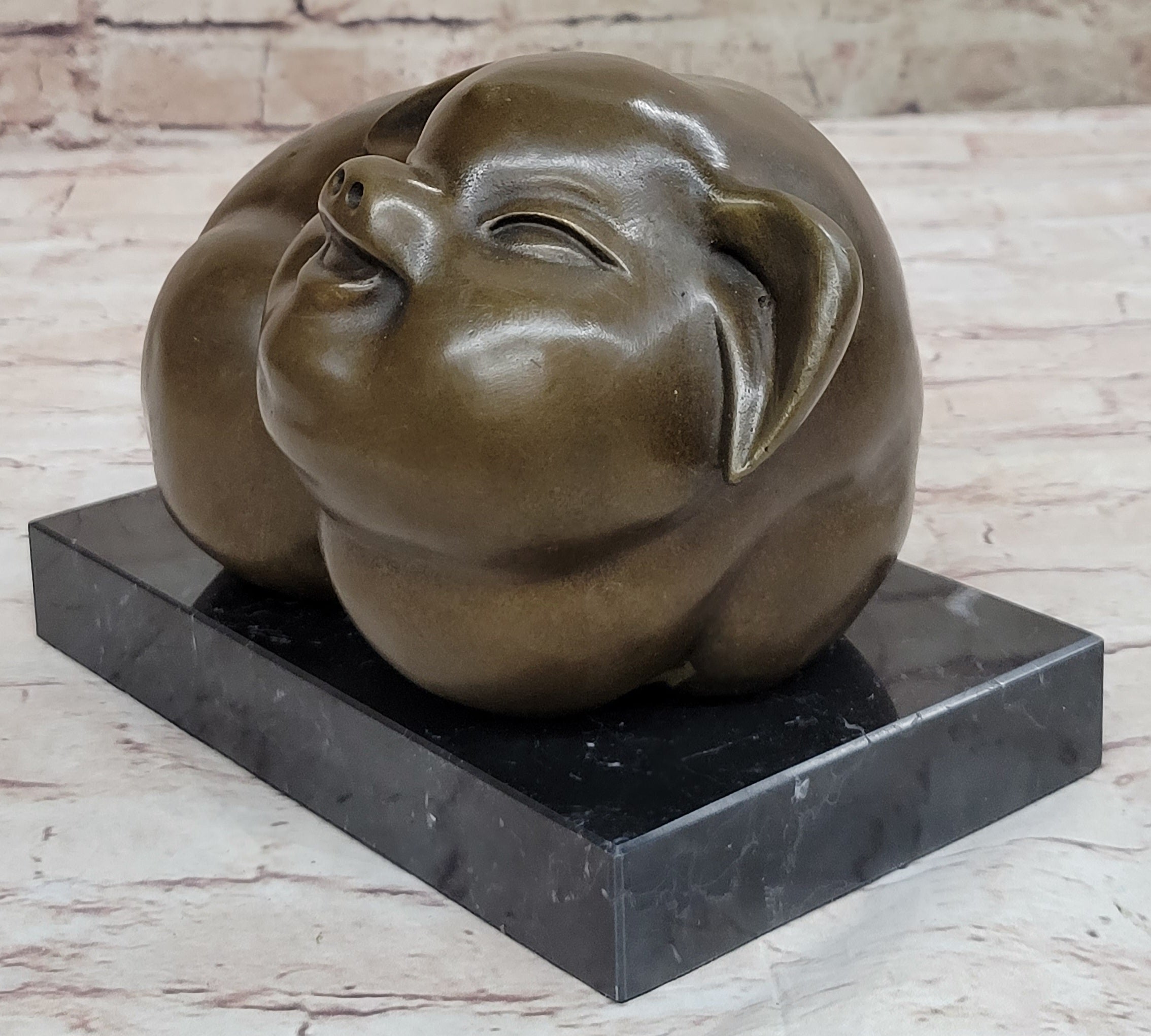 Happy Round Pig Bronze Metal Statue Sculpture Figure Original Art Farm Decor