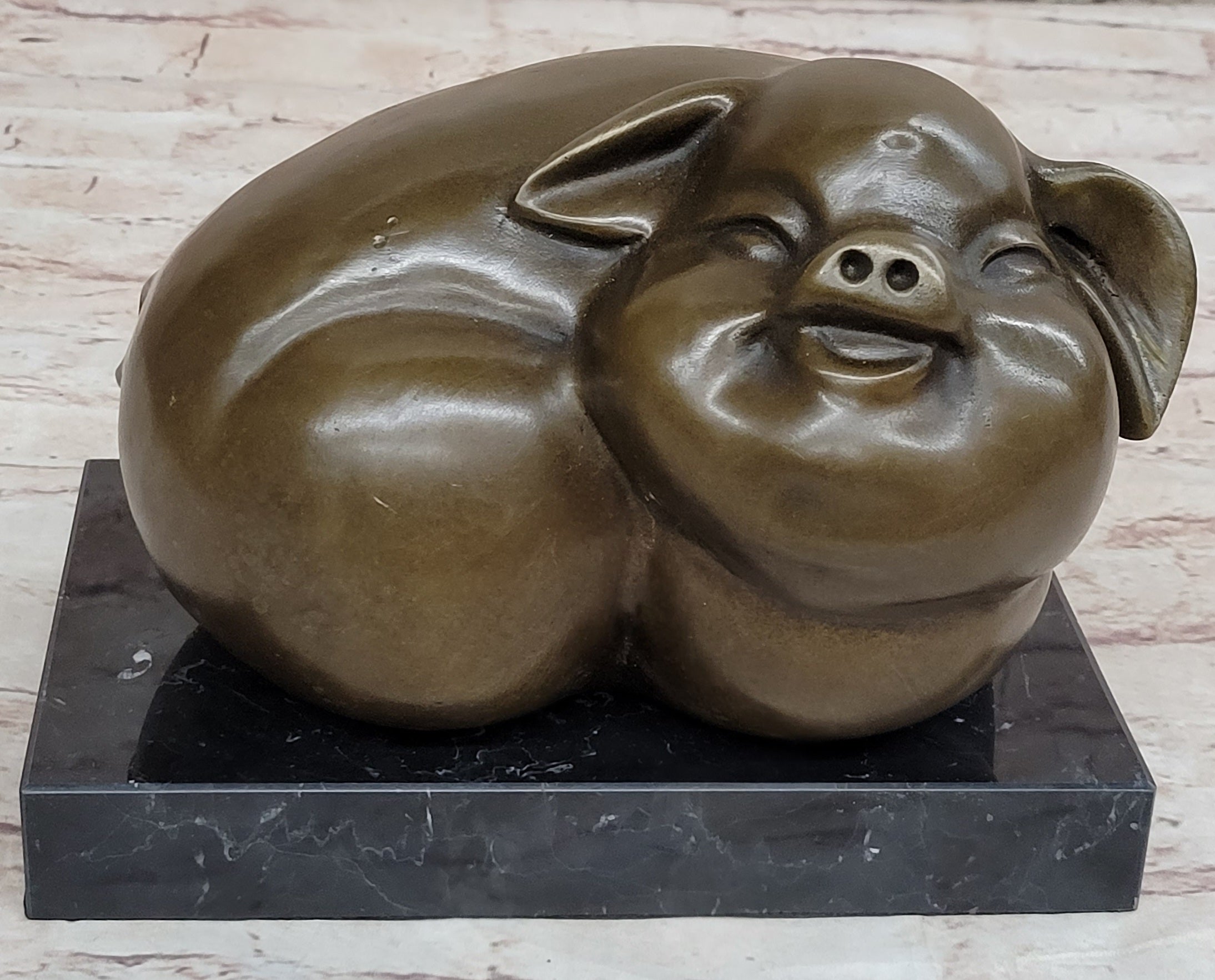 Happy Round Pig Bronze Metal Statue Sculpture Figure Original Art Farm Decor