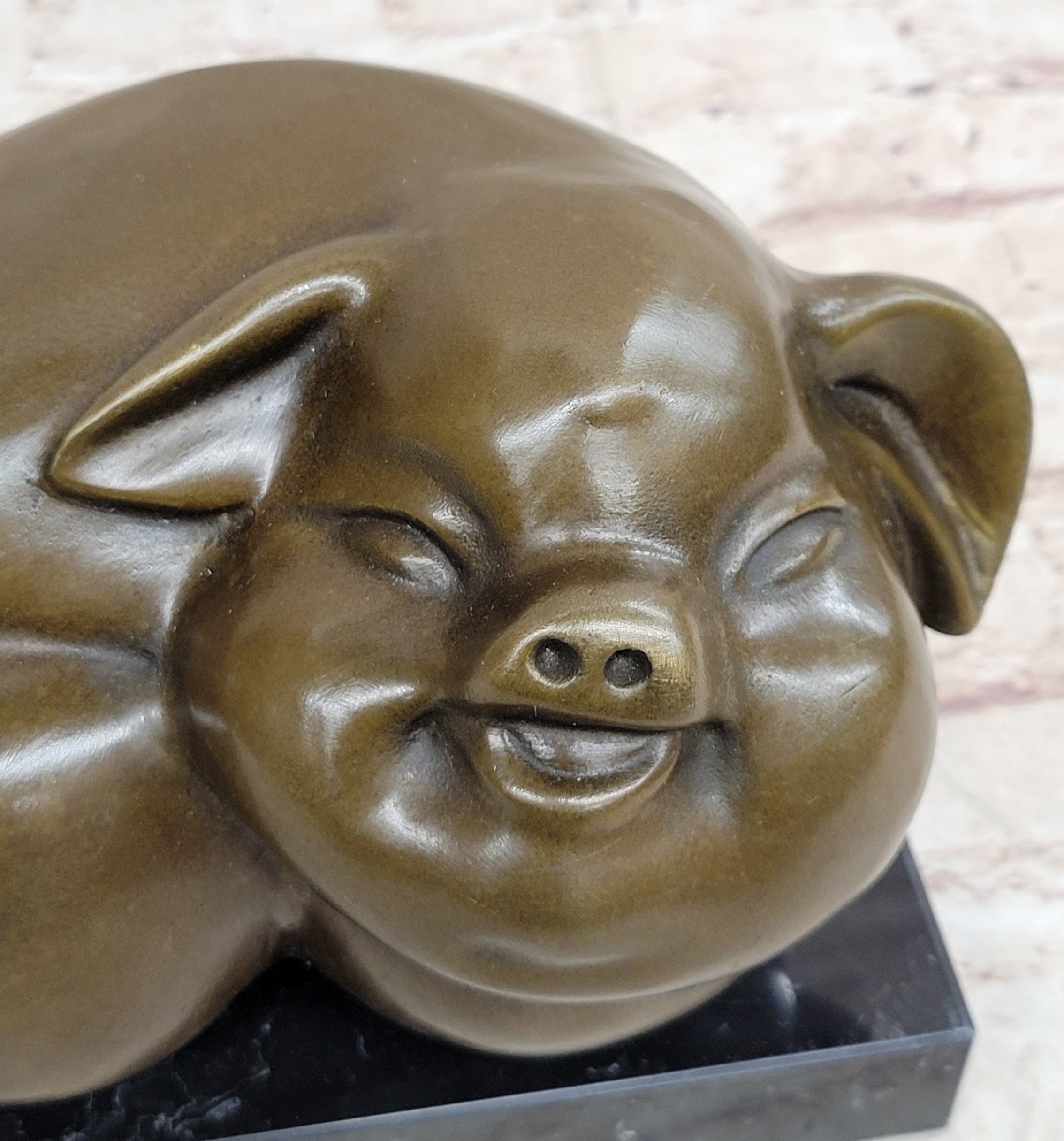 Happy Round Pig Bronze Metal Statue Sculpture Figure Original Art Farm Decor
