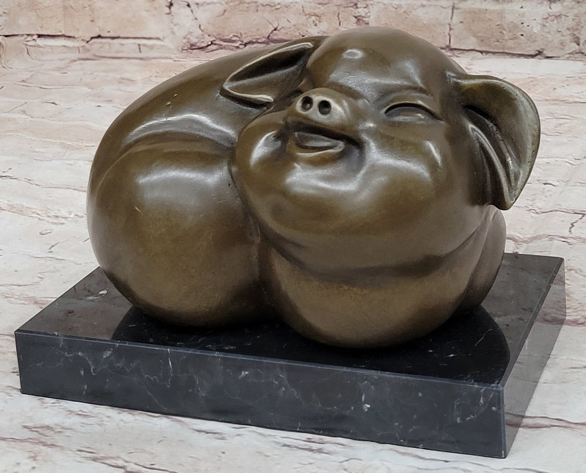 Happy Round Pig Bronze Metal Statue Sculpture Figure Original Art Farm Decor