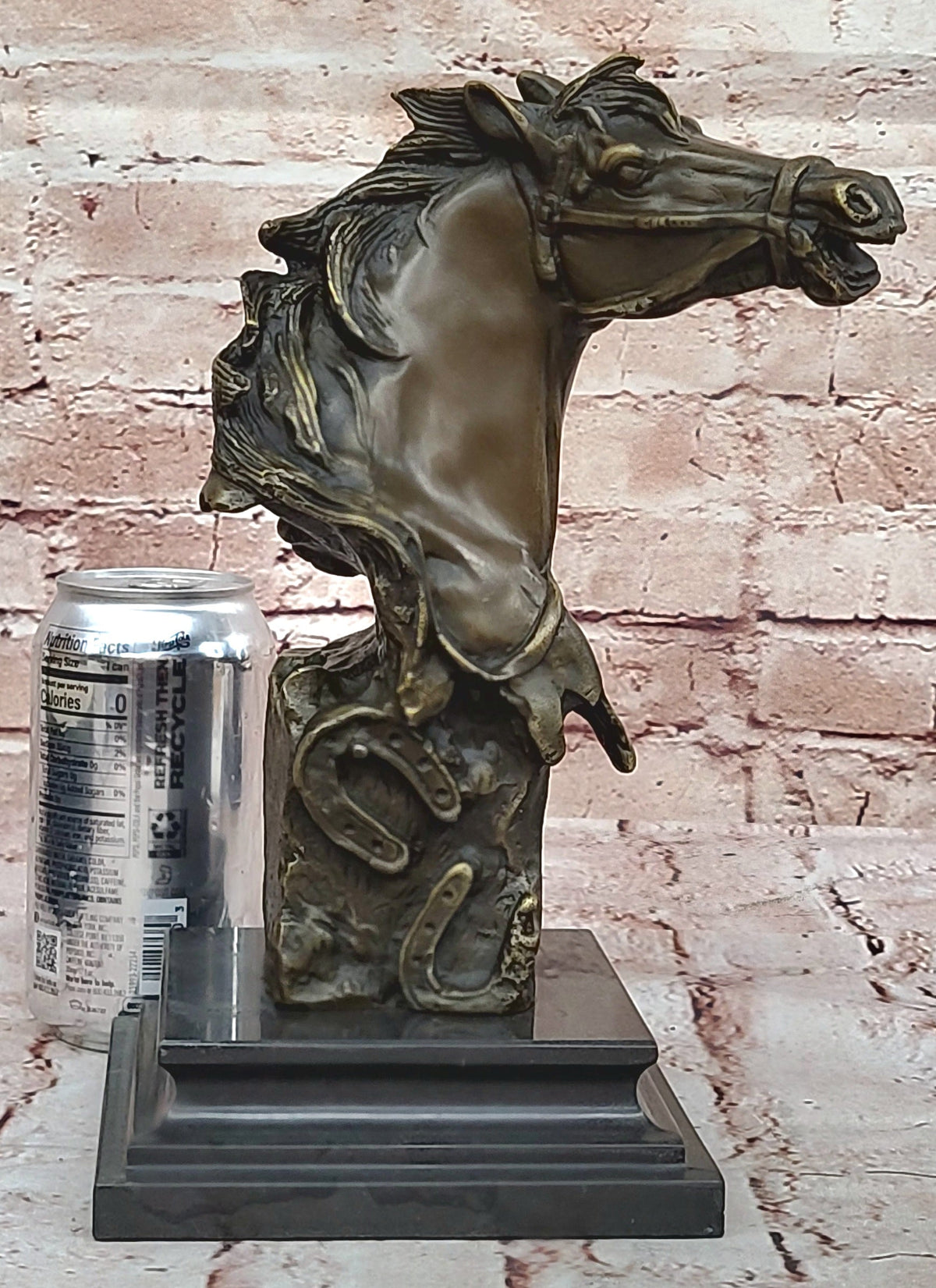 Horse Head Bust Abstract Bronze Metal Statue Sculpture Figure on Marble Base Original Art
