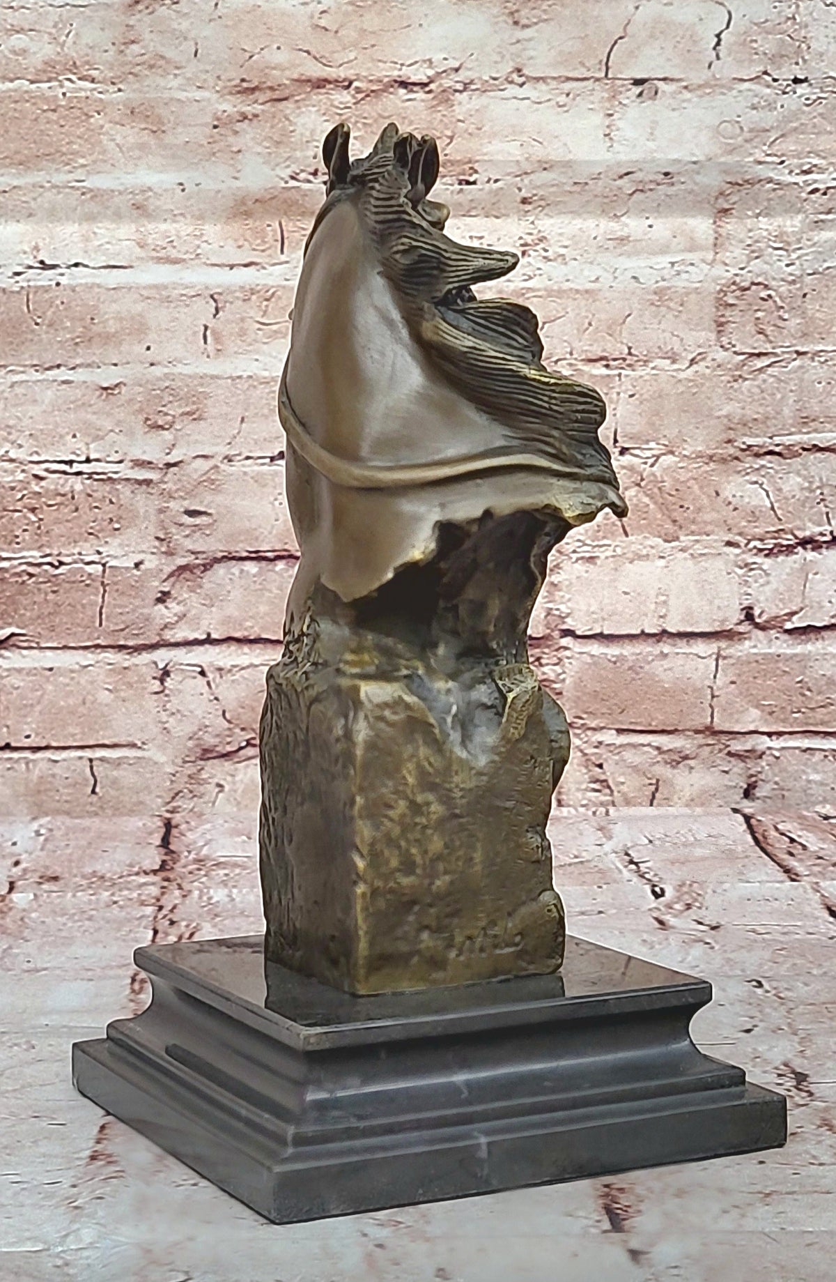 Horse Head Bust Abstract Bronze Metal Statue Sculpture Figure on Marble Base Original Art