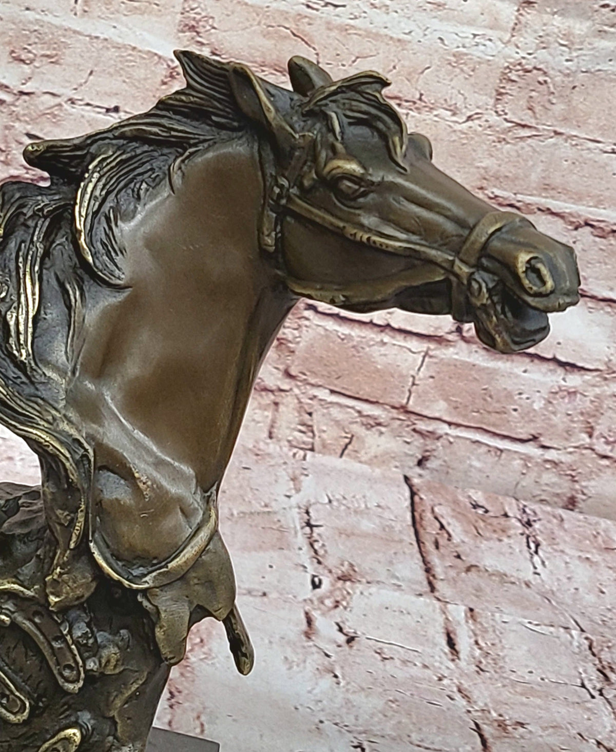 Horse Head Bust Abstract Bronze Metal Statue Sculpture Figure on Marble Base Original Art