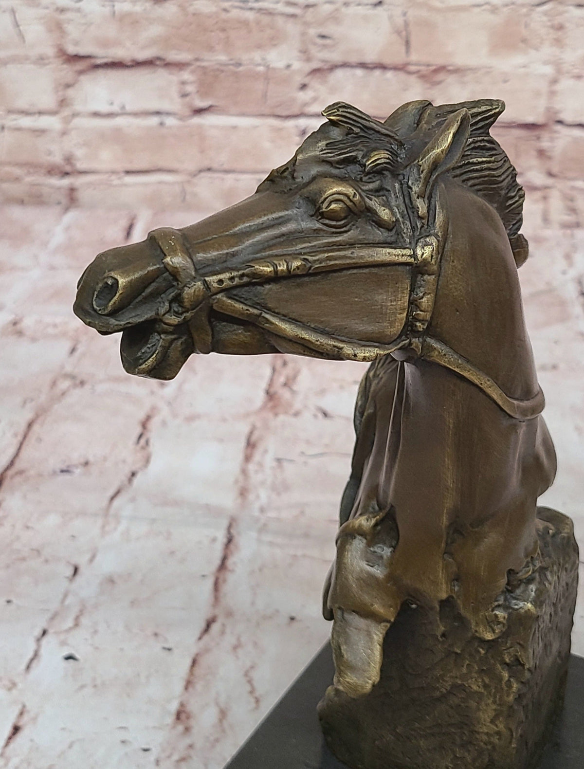 Horse Head Bust Abstract Bronze Metal Statue Sculpture Figure on Marble Base Original Art