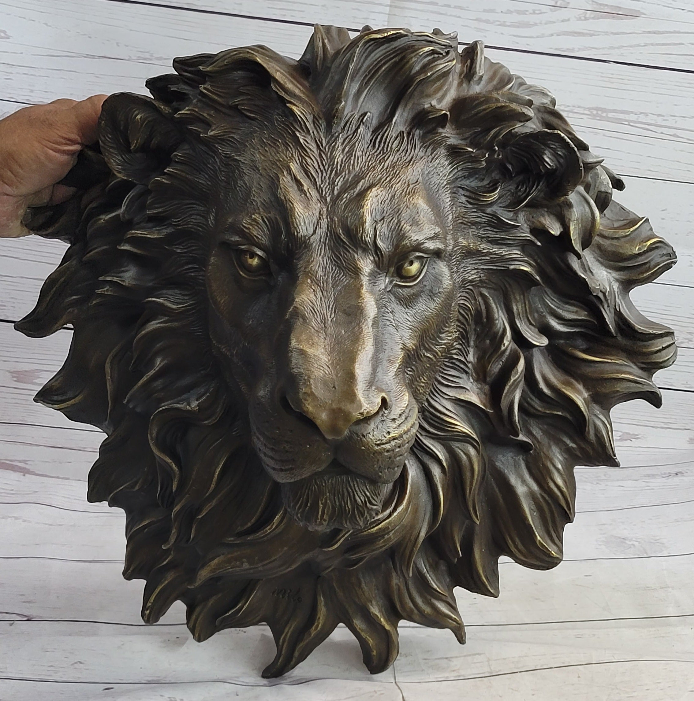 Wall Mounted Hanging Lion Head Bust Sculpture Decor Signed Original Milo 18" x 18"