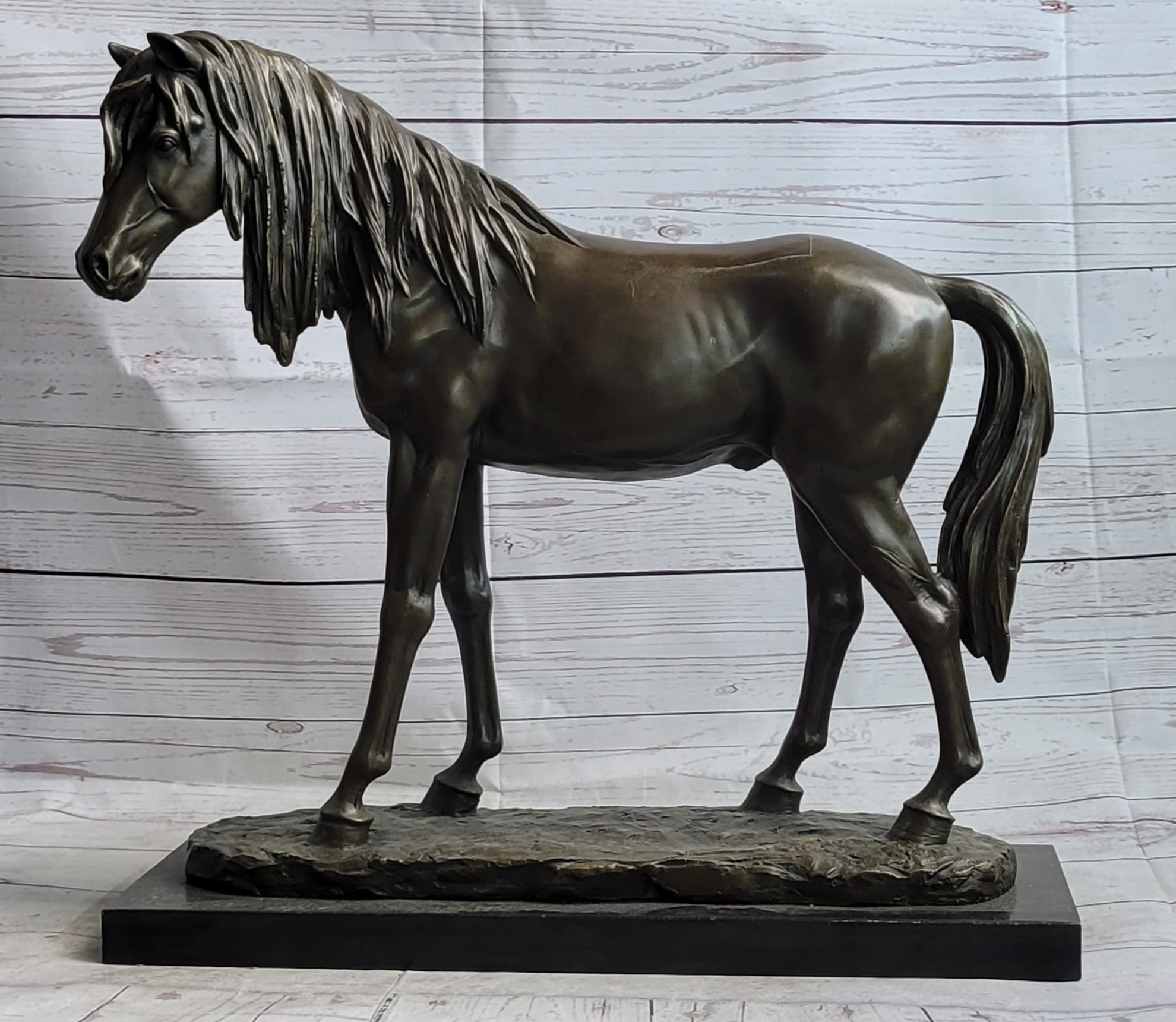 Bronze Metal Horse Mare Equestrian Decor Sculpture Statue Figure by PJ Mene on Marble Base