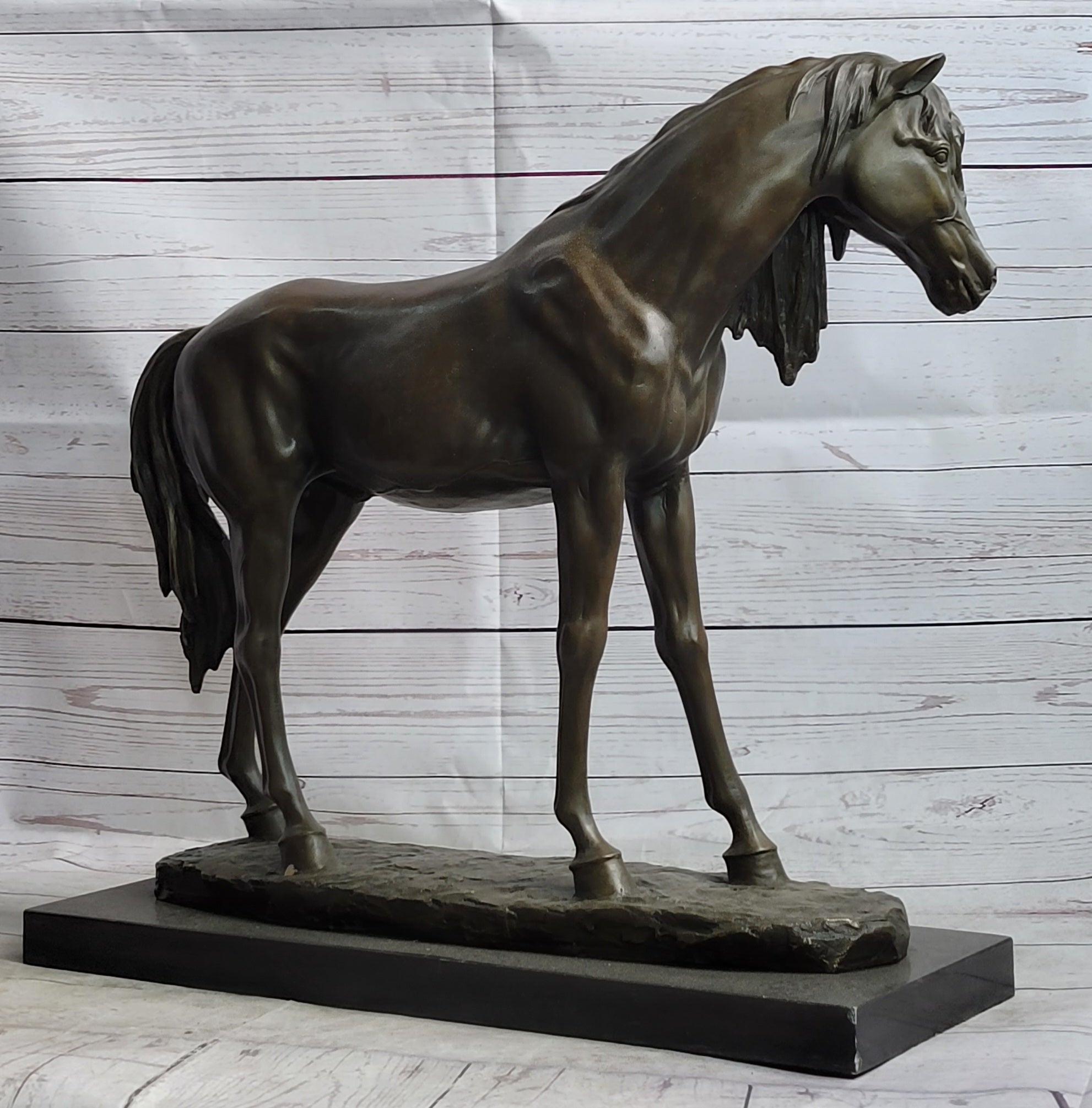 Bronze Metal Horse Mare Equestrian Decor Sculpture Statue Figure by PJ Mene on Marble Base
