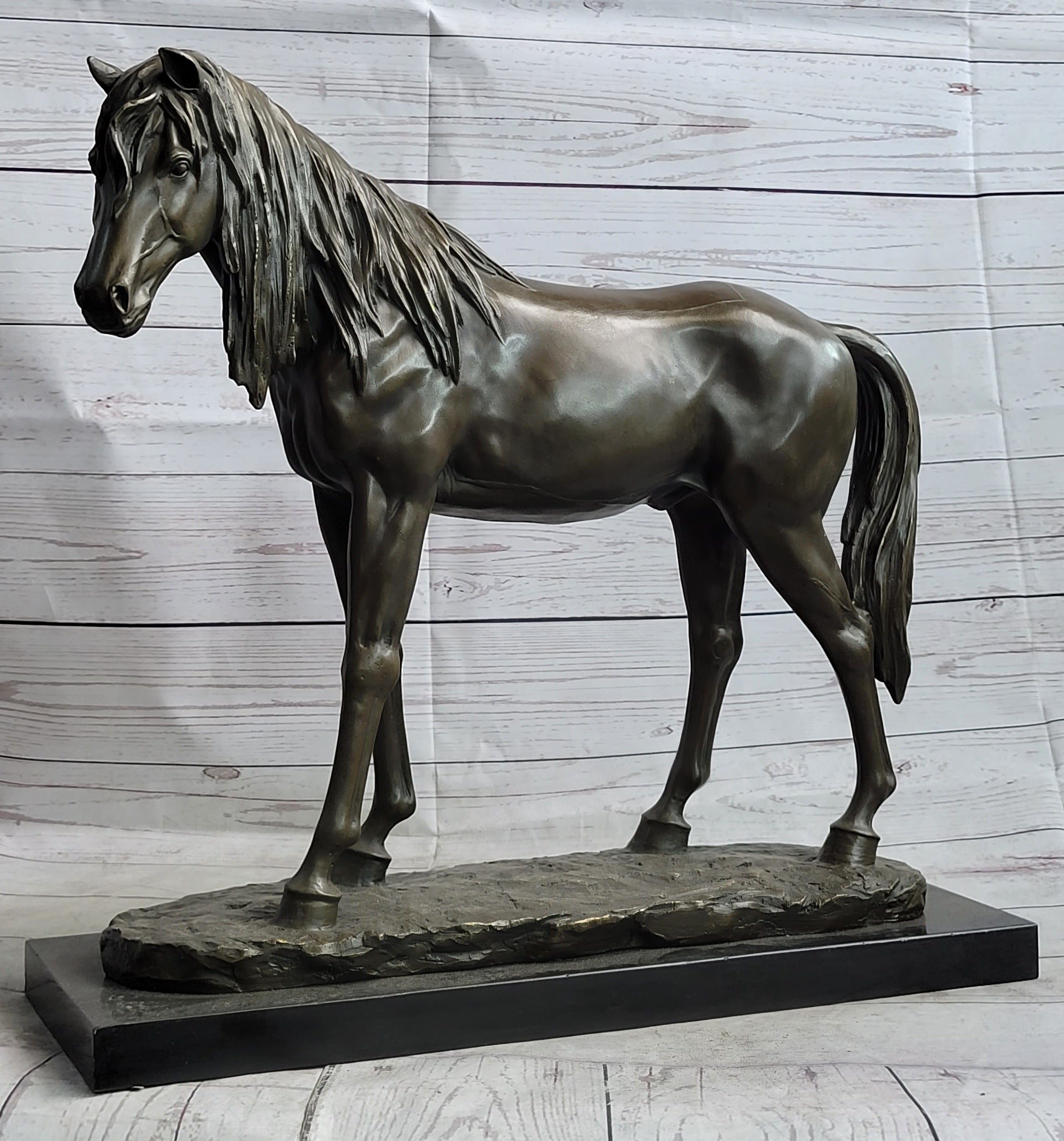 Bronze Metal Horse Mare Equestrian Decor Sculpture Statue Figure by PJ Mene on Marble Base