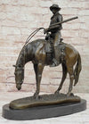 Western Cowboy on Horseback w/ Shotgun Bronze Sculpture Statue 16" x 14"