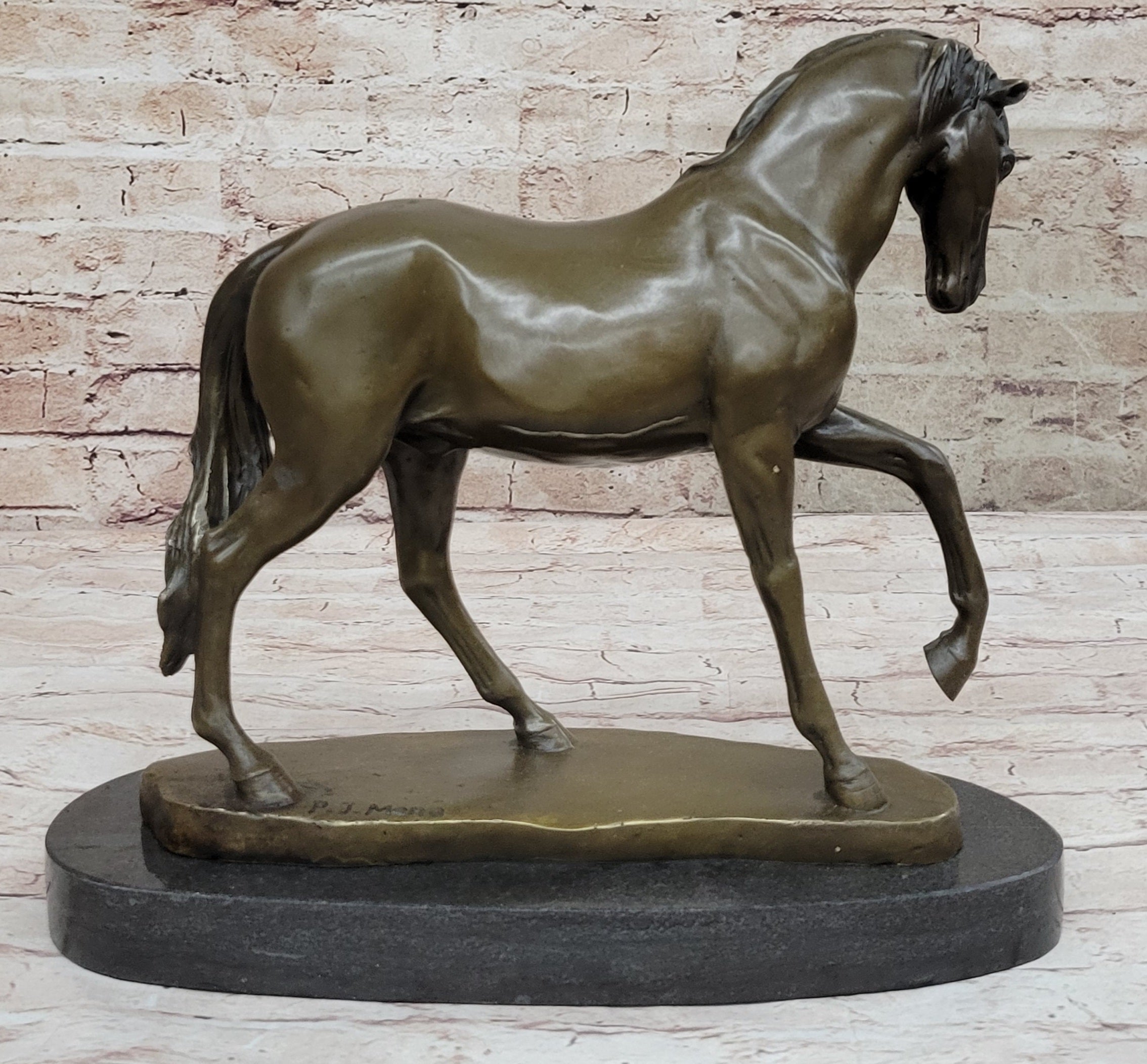 Show Horse Mare Hot Cast Bronze Statue Sculpture Equestrian Decor on Marble Base