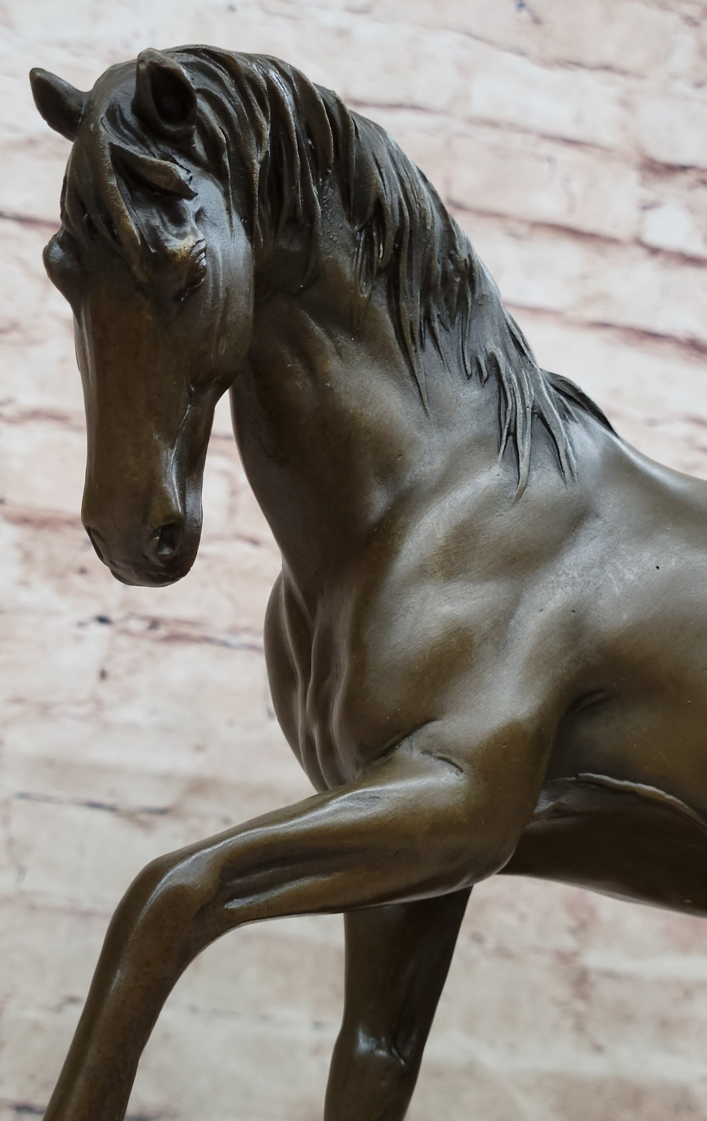 Show Horse Mare Hot Cast Bronze Statue Sculpture Equestrian Decor on Marble Base