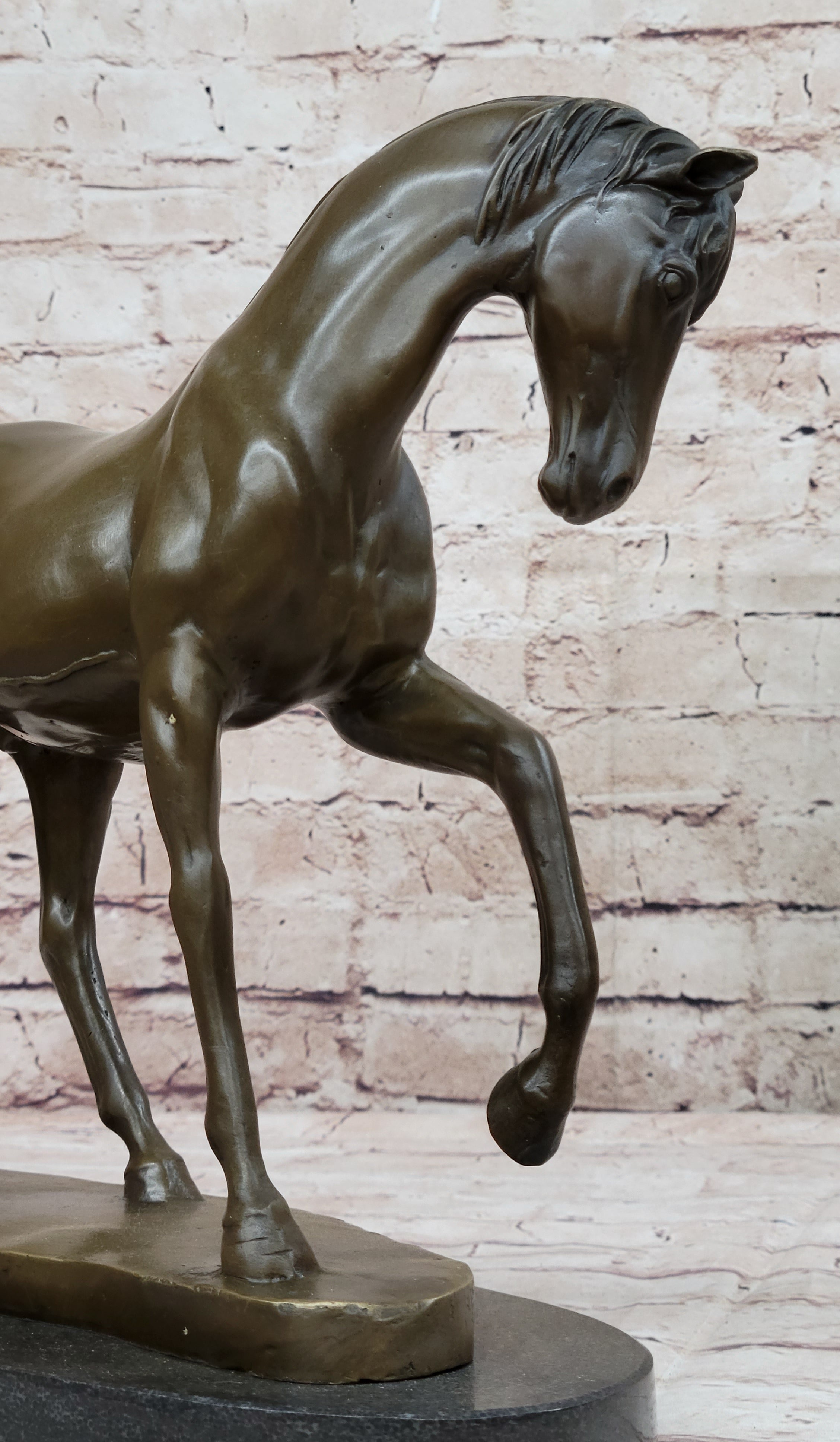 Show Horse Mare Hot Cast Bronze Statue Sculpture Equestrian Decor on Marble Base