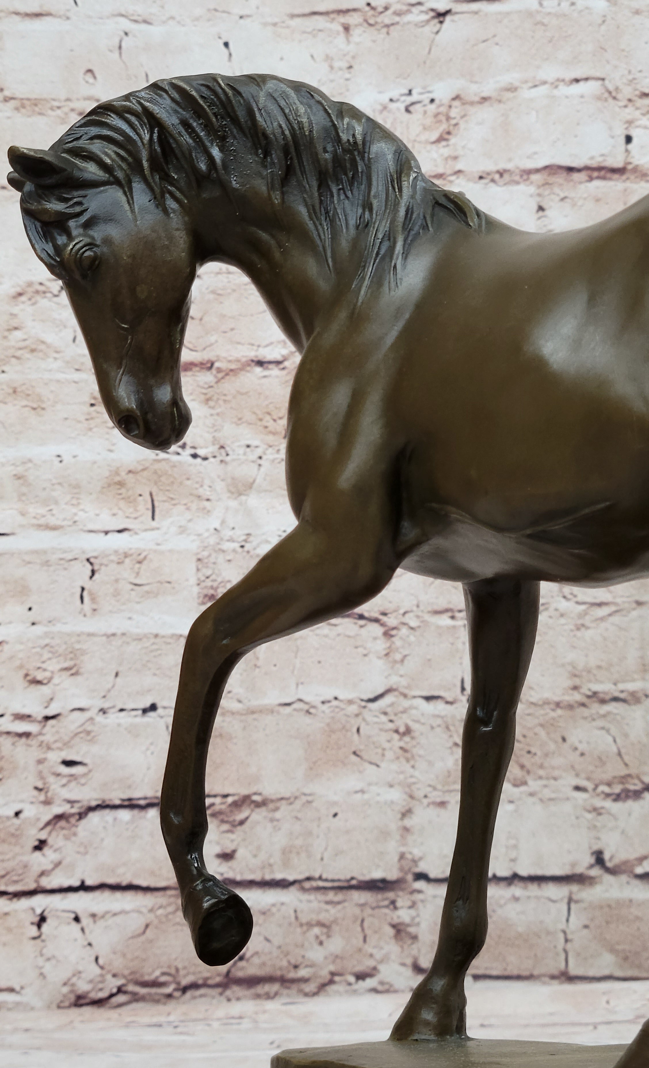 Show Horse Mare Hot Cast Bronze Statue Sculpture Equestrian Decor on Marble Base