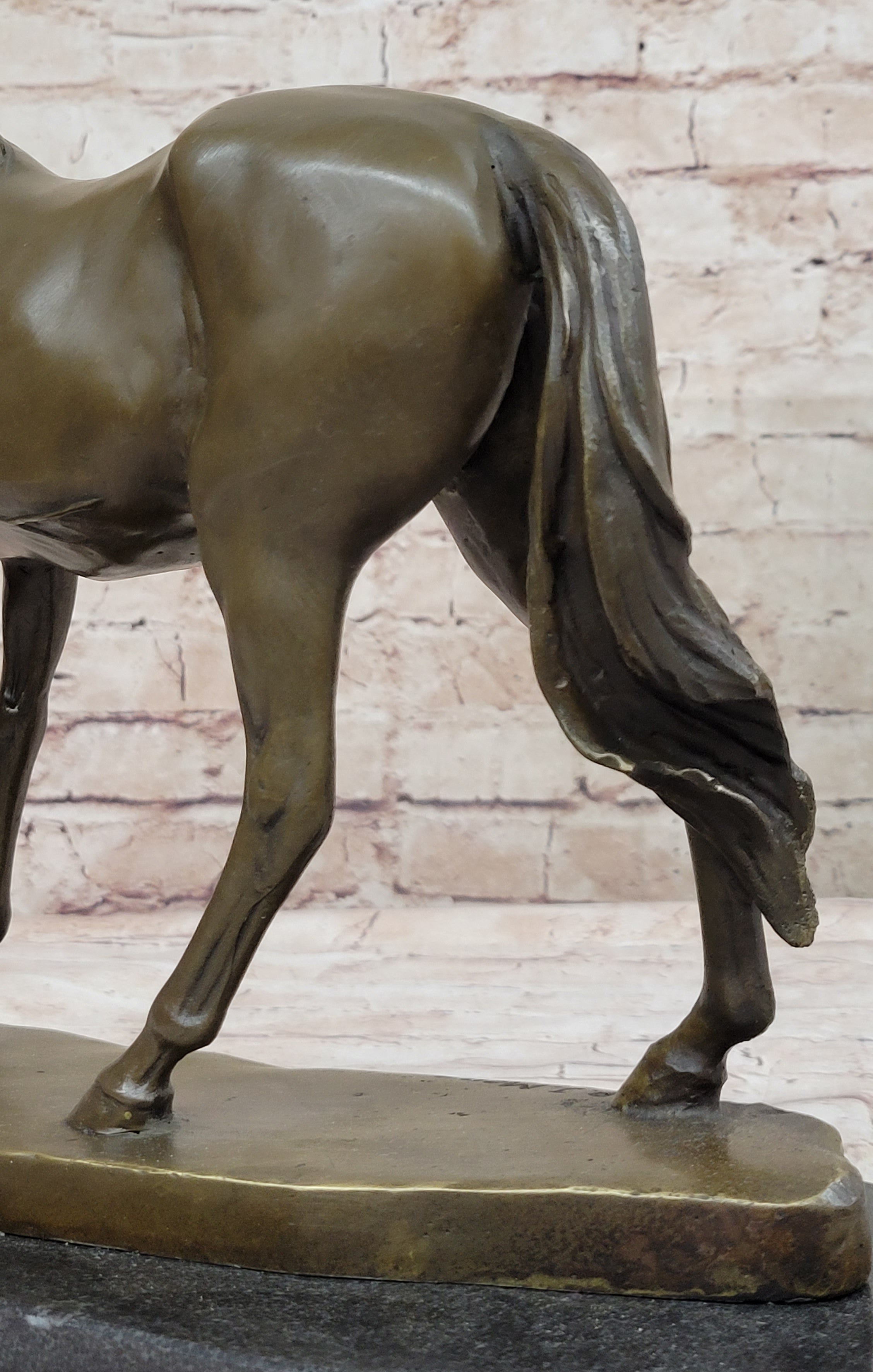 Show Horse Mare Hot Cast Bronze Statue Sculpture Equestrian Decor on Marble Base