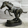 Running Galloping Wild Horse Mustang Bronze Sculpture Statue Figure Decor on Marble Base