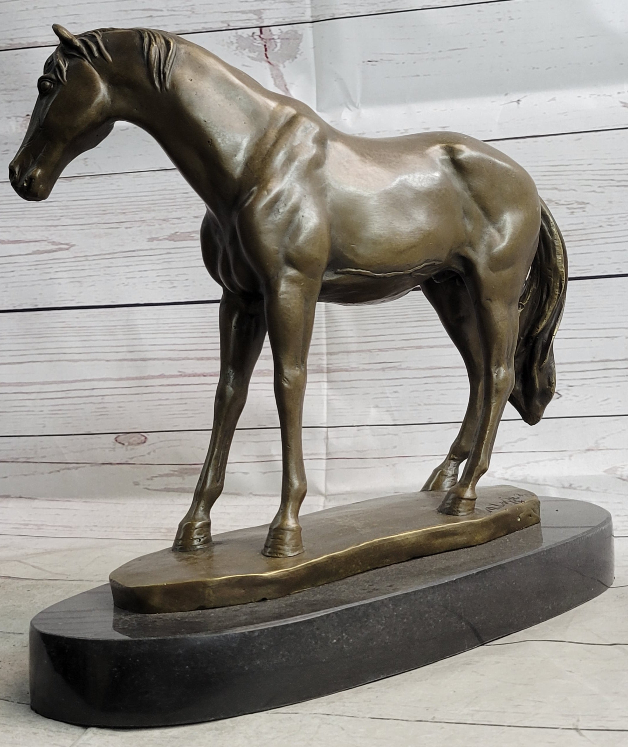 Arabian Horse Mare Bronze Figure Sculpture Statue Equestrian Decor on Marble Base