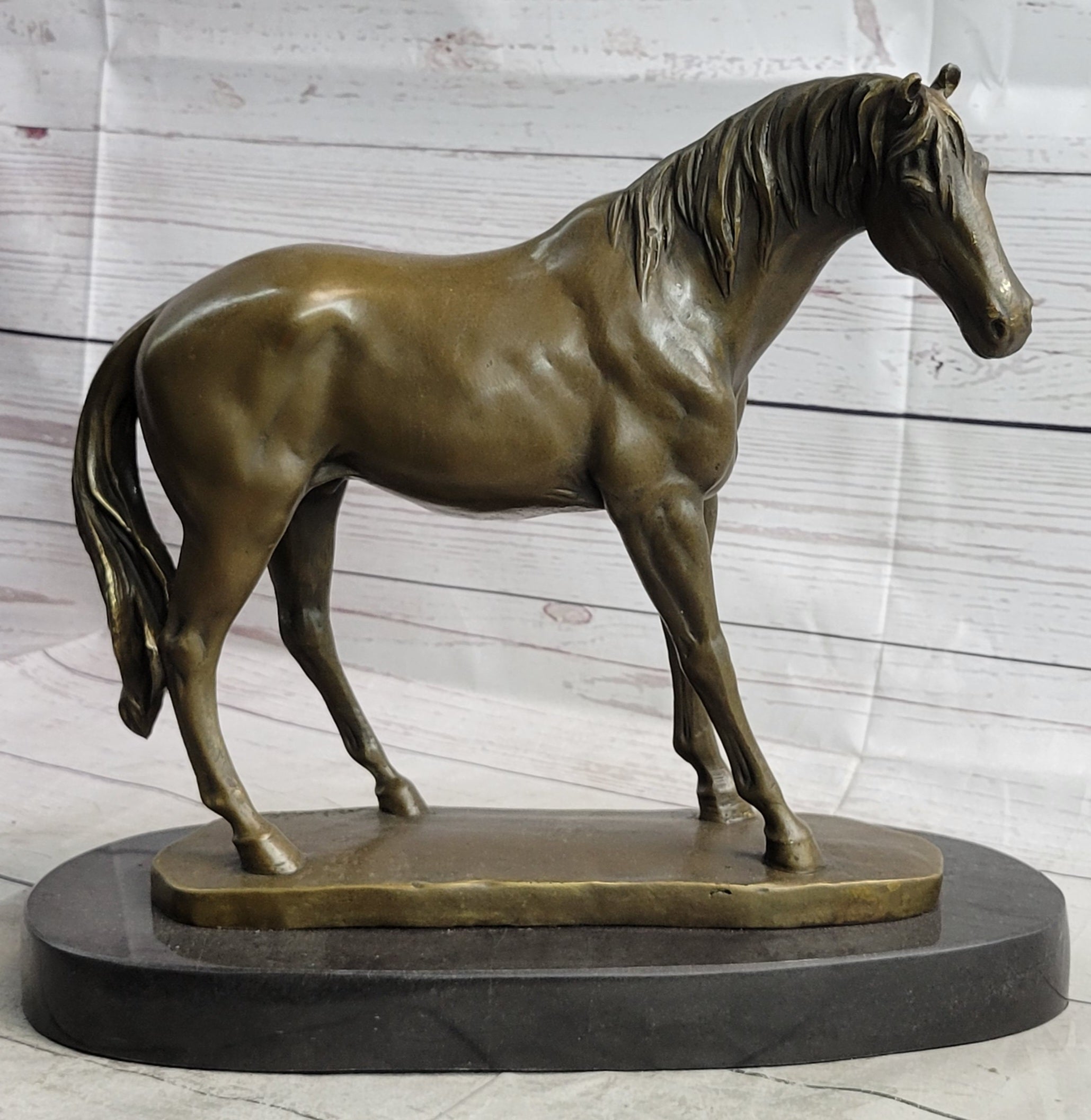 Arabian Horse Mare Bronze Figure Sculpture Statue Equestrian Decor on Marble Base