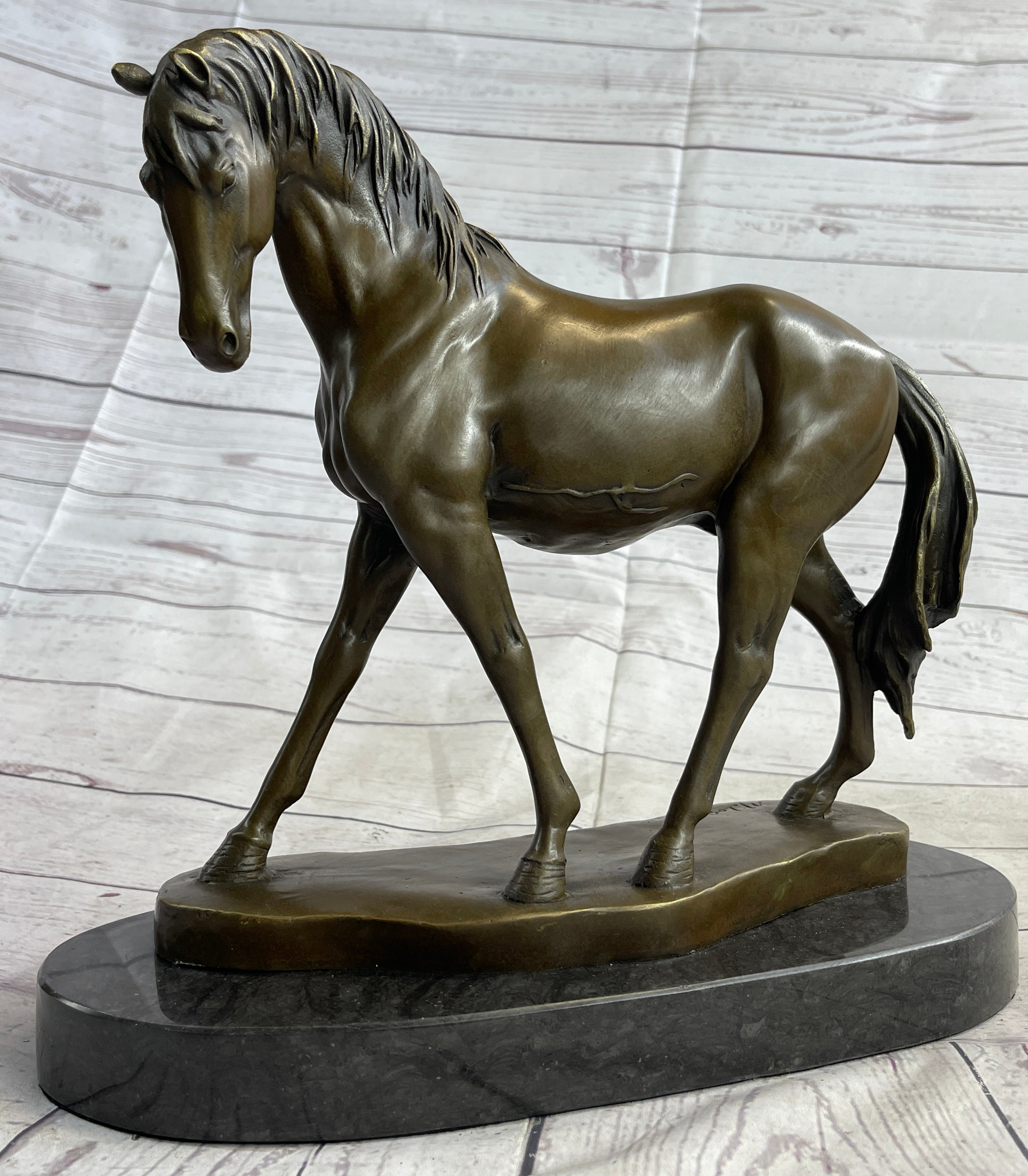 Arabian Horse Mare Bronze Metal Sculpture Statue Figure on Marble Base Signed Original 12" X 12.5"