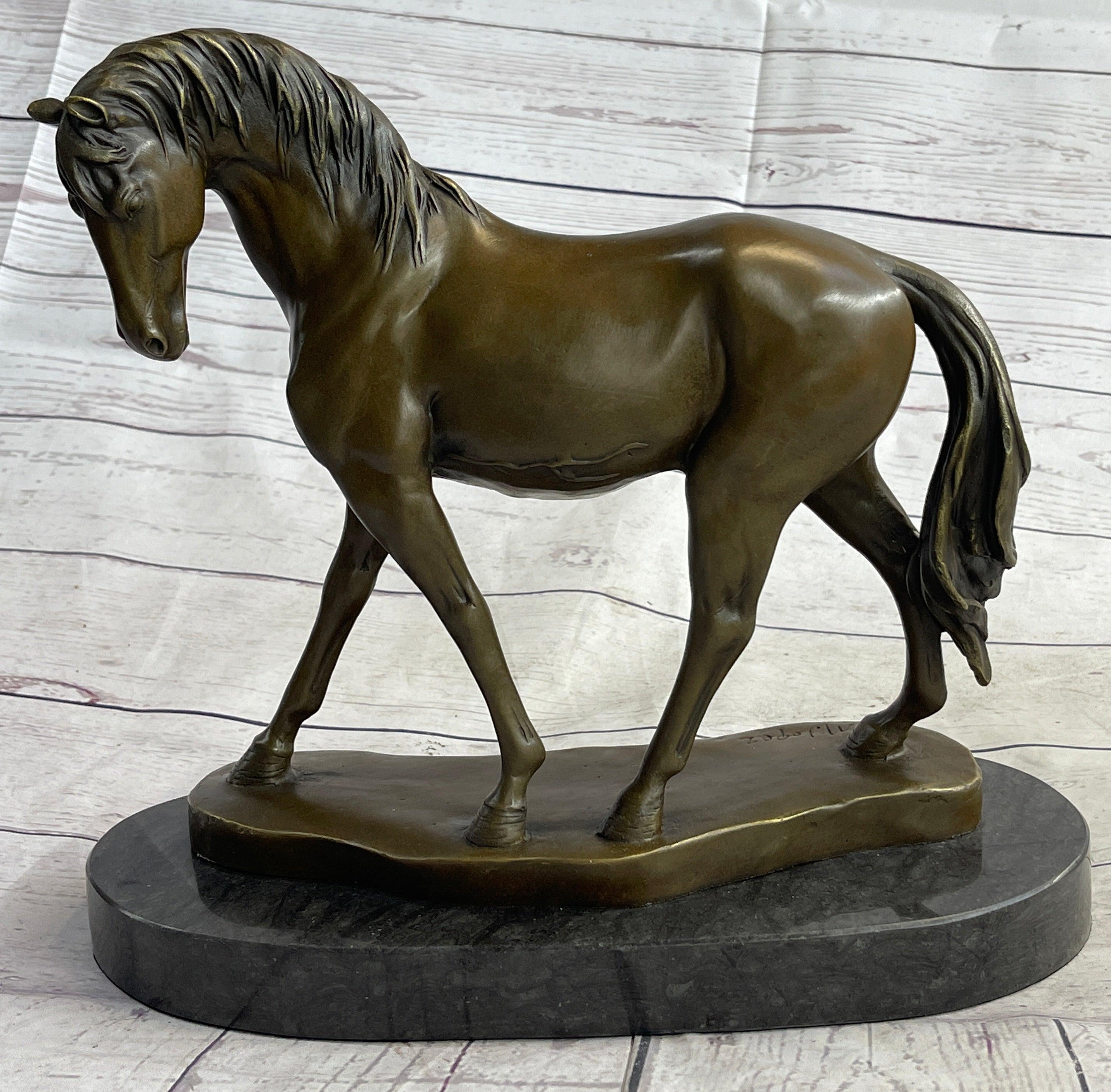 Arabian Horse Mare Bronze Metal Sculpture Statue Figure on Marble Base Signed Original 12" X 12.5"