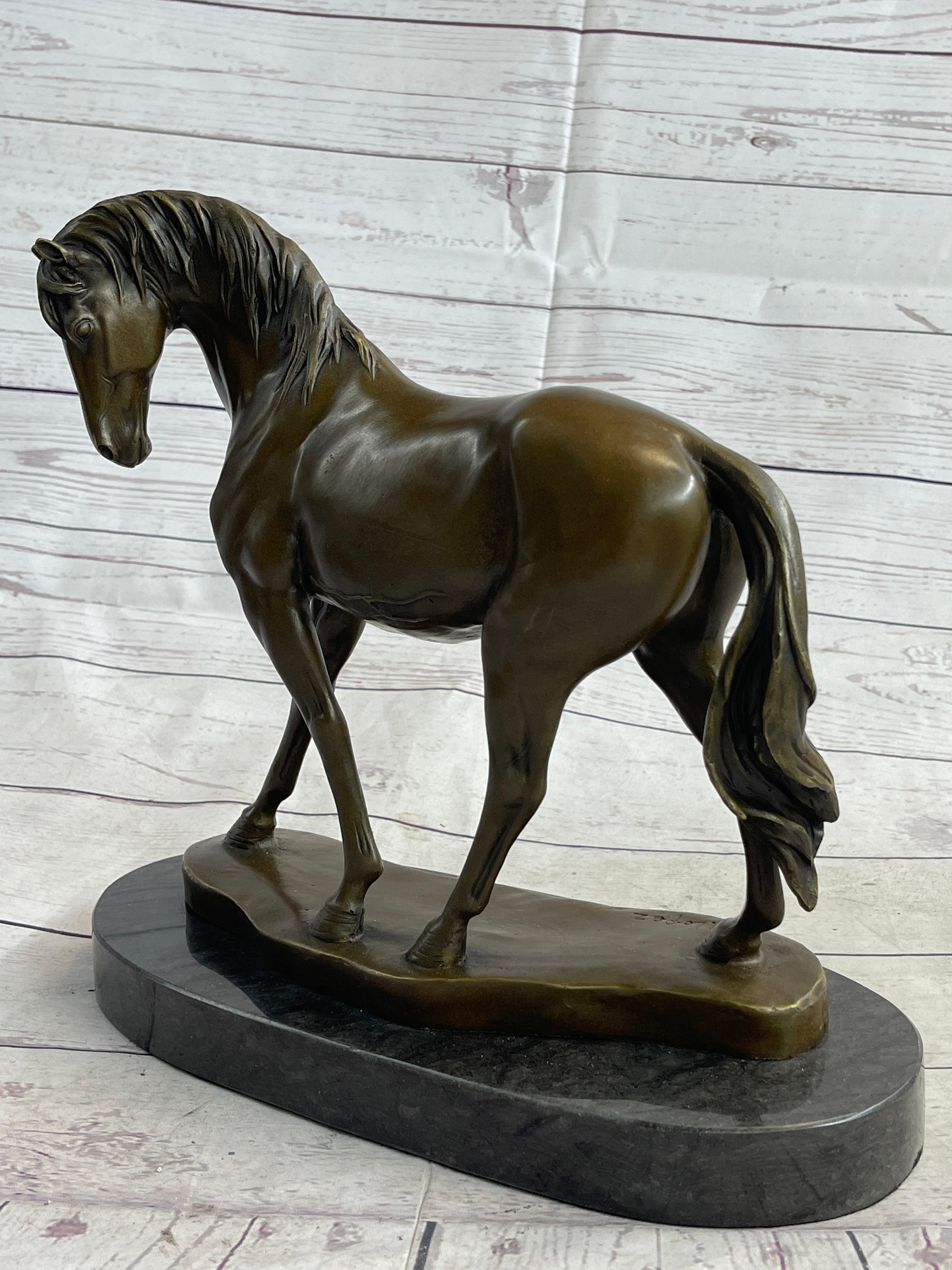 Arabian Horse Mare Bronze Metal Sculpture Statue Figure on Marble Base Signed Original 12" X 12.5"