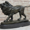 Signed African Male Lion King of Jungle on Prowl Bronze Sculpture Art Deco Decor