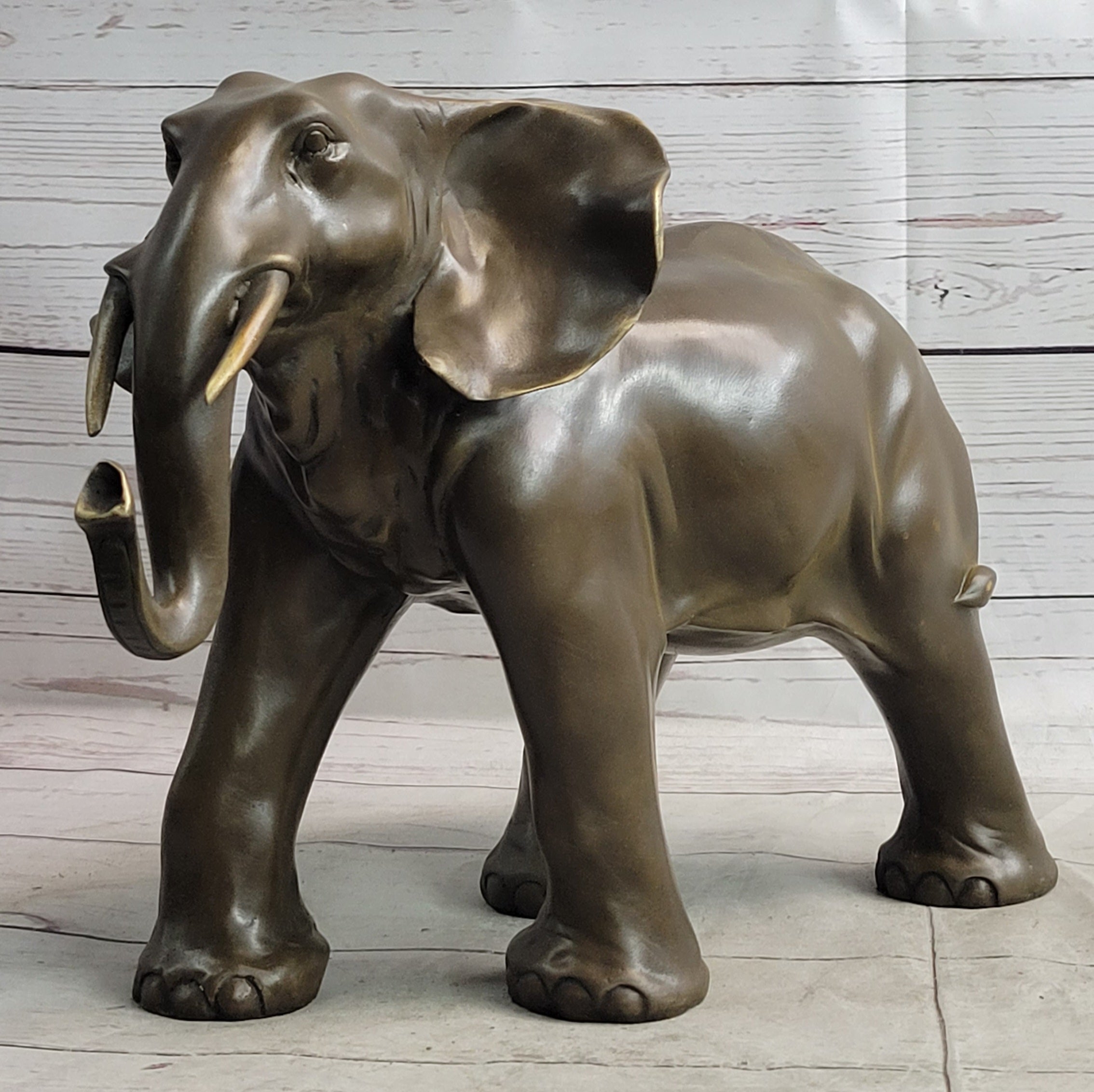 Smooth Elephant Bronze Metal Figure Sculpture Handmade Art Decor Collectible