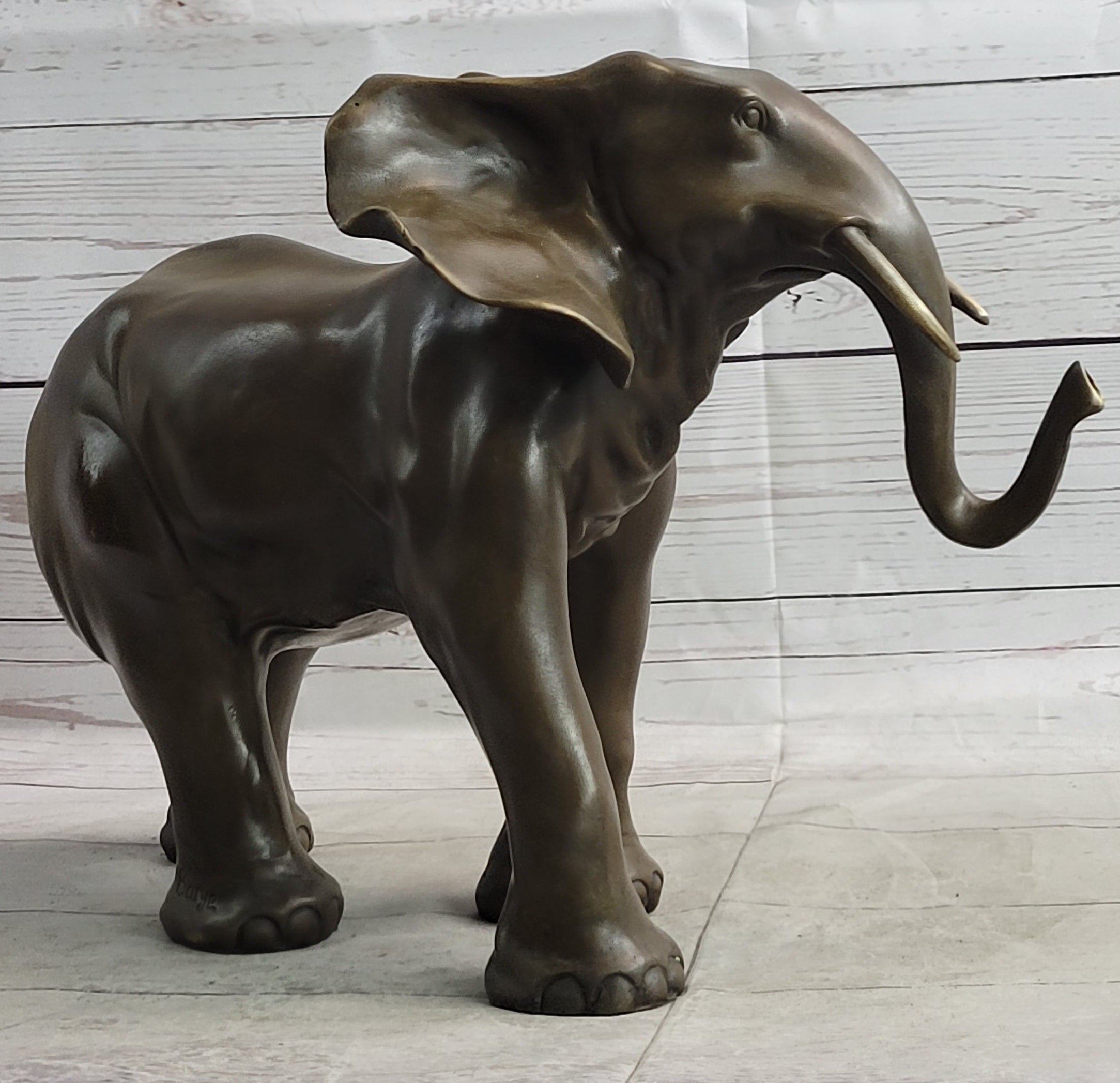 Smooth Elephant Bronze Metal Figure Sculpture Handmade Art Decor Collectible