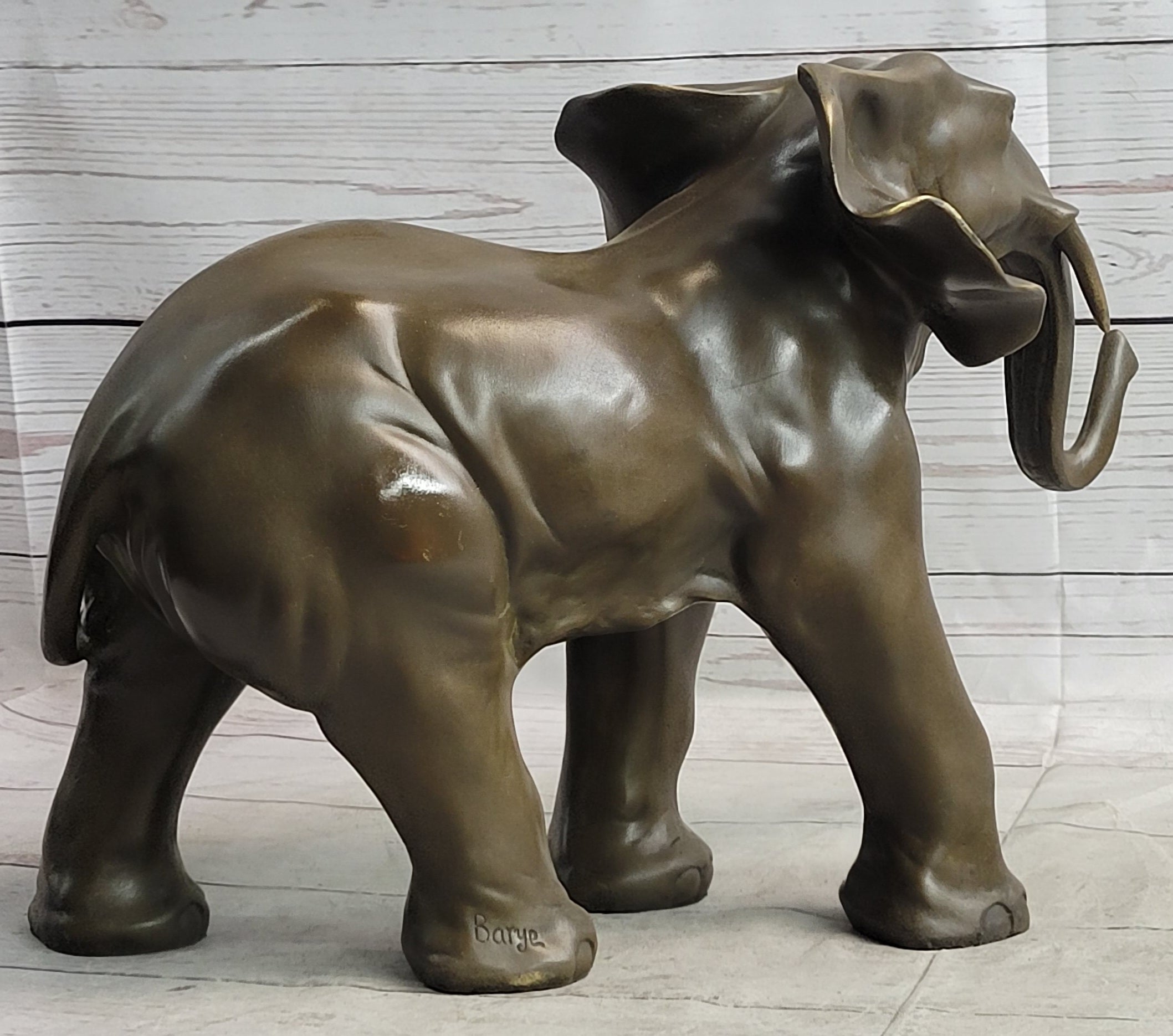 Smooth Elephant Bronze Metal Figure Sculpture Handmade Art Decor Collectible