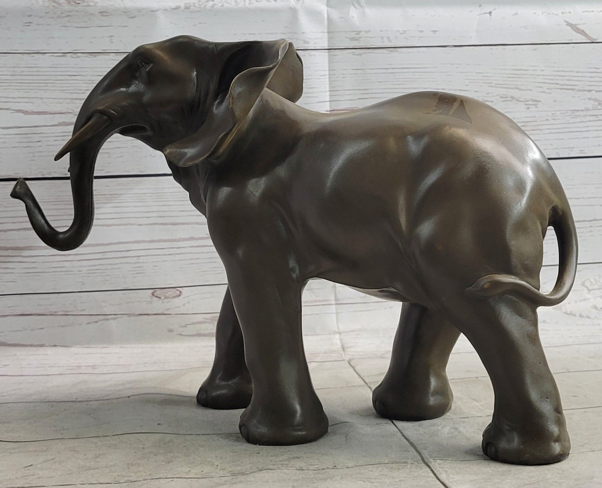 Smooth Elephant Bronze Metal Figure Sculpture Handmade Art Decor Collectible