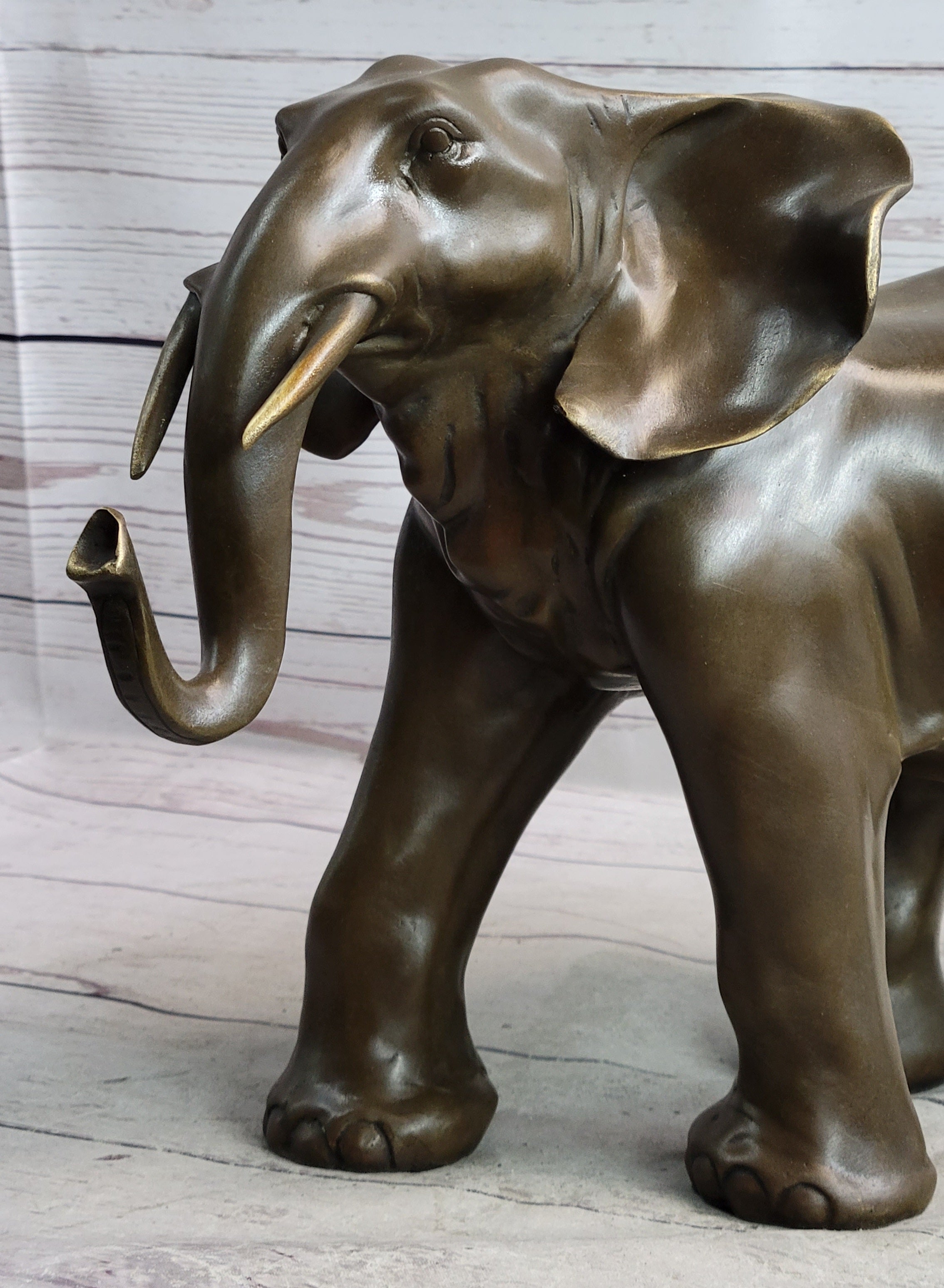 Smooth Elephant Bronze Metal Figure Sculpture Handmade Art Decor Collectible