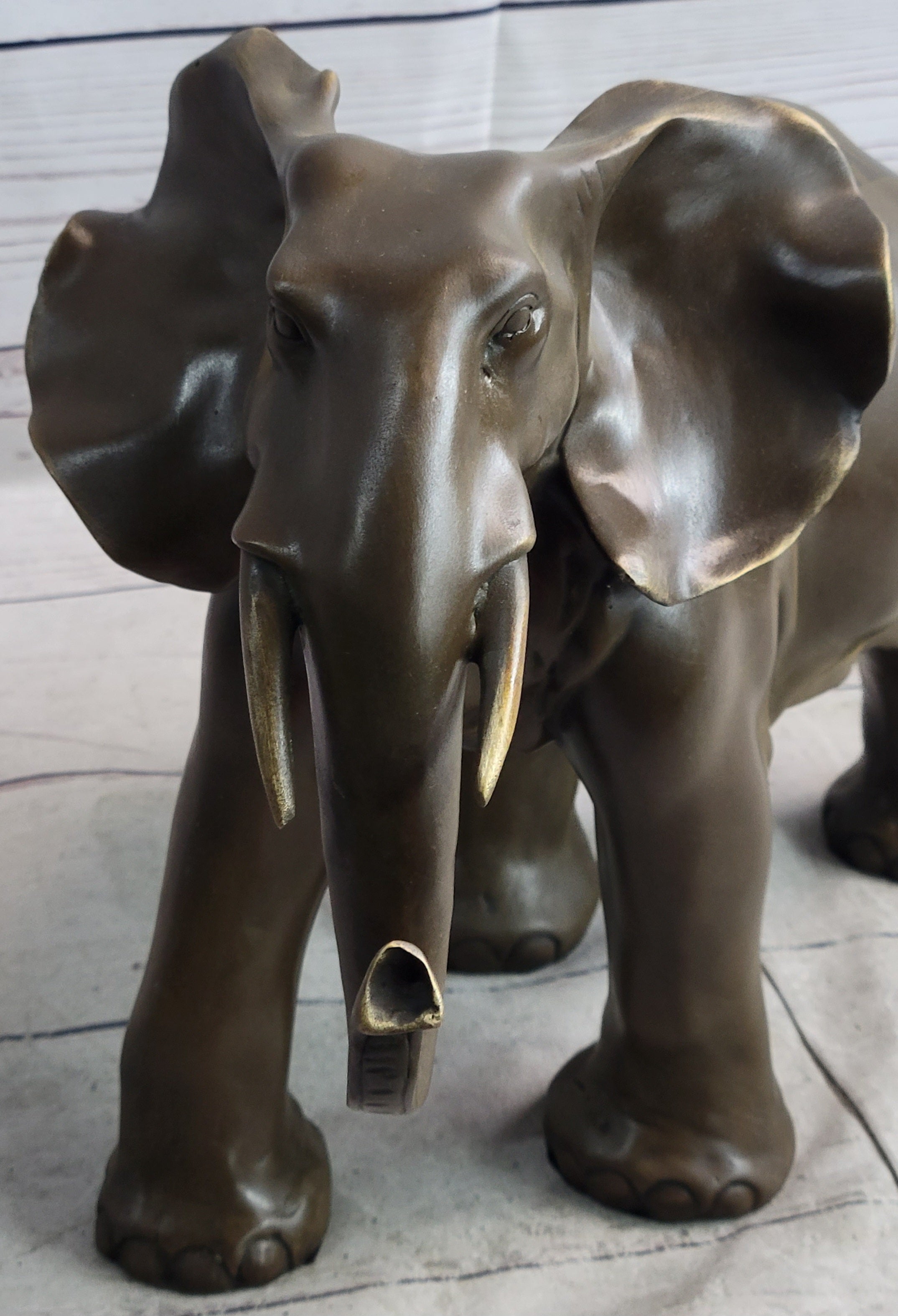Smooth Elephant Bronze Metal Figure Sculpture Handmade Art Decor Collectible