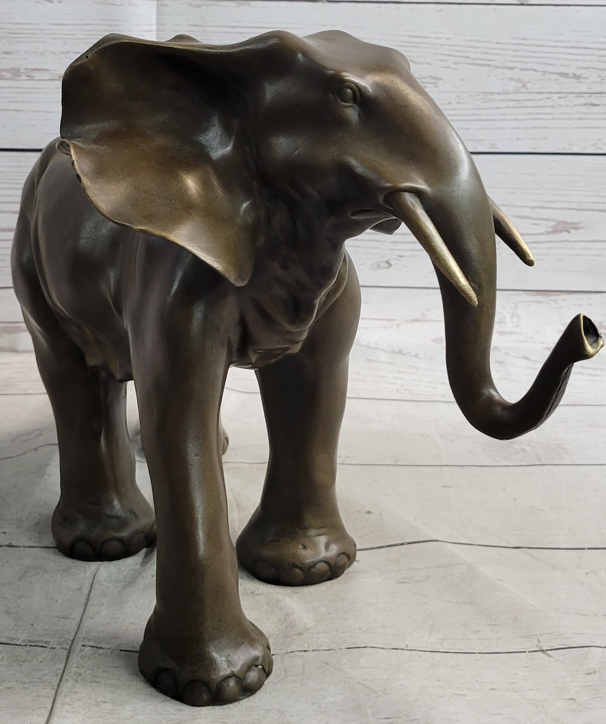 Smooth Elephant Bronze Metal Figure Sculpture Handmade Art Decor Collectible