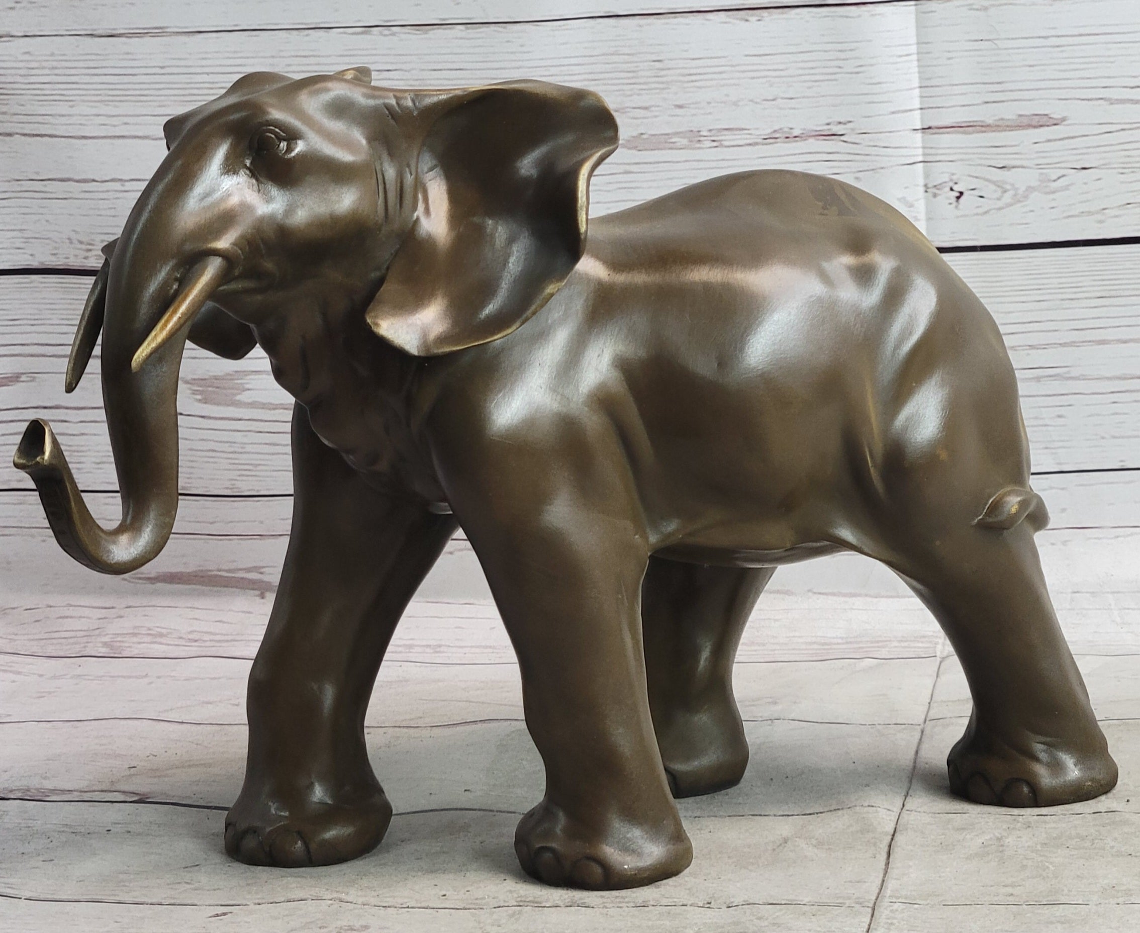 Smooth Elephant Bronze Metal Figure Sculpture Handmade Art Decor Collectible