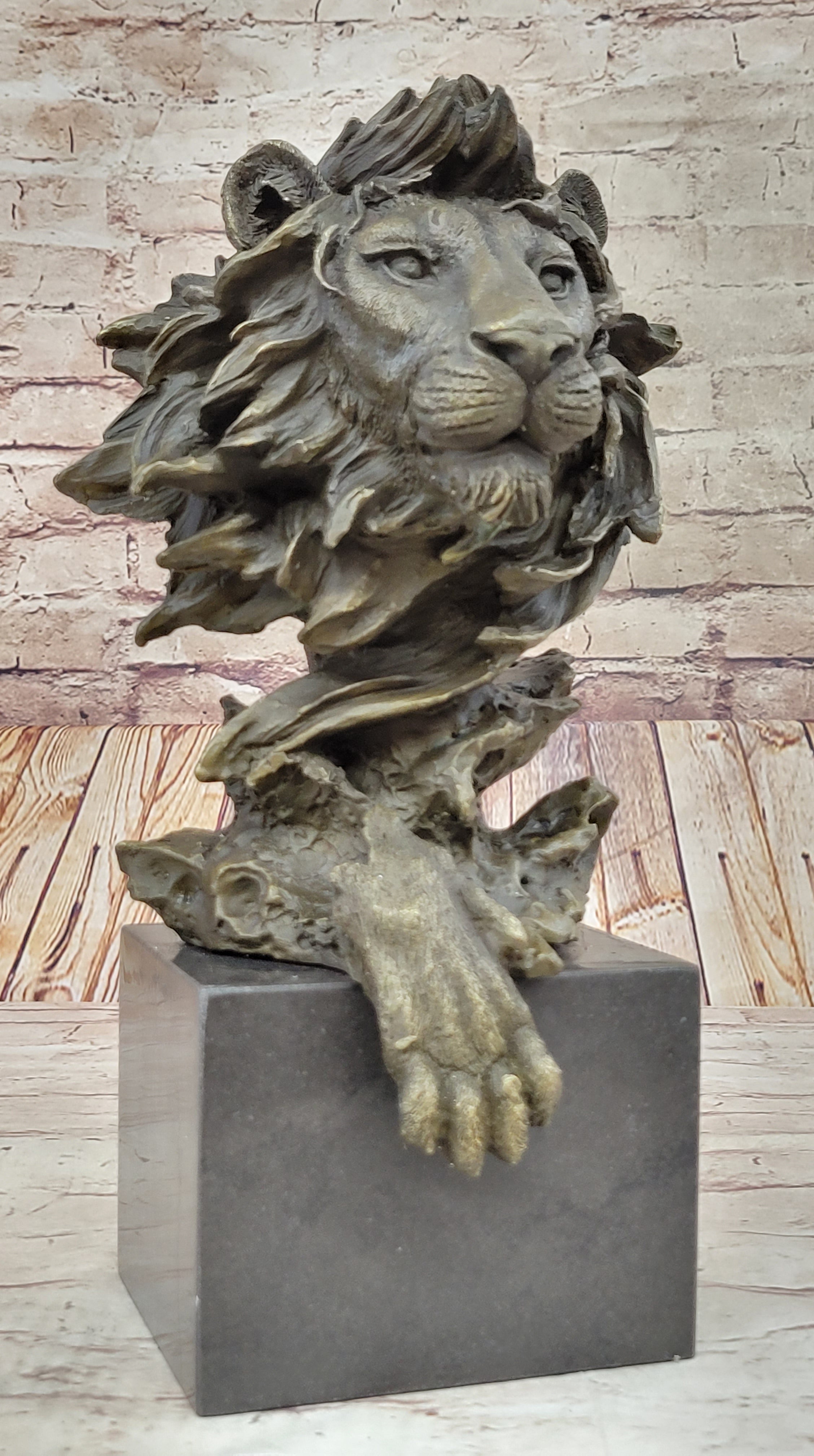 Hand Made African Lion Bust Museum Quality Bronze Sculpture by Barye Figurine