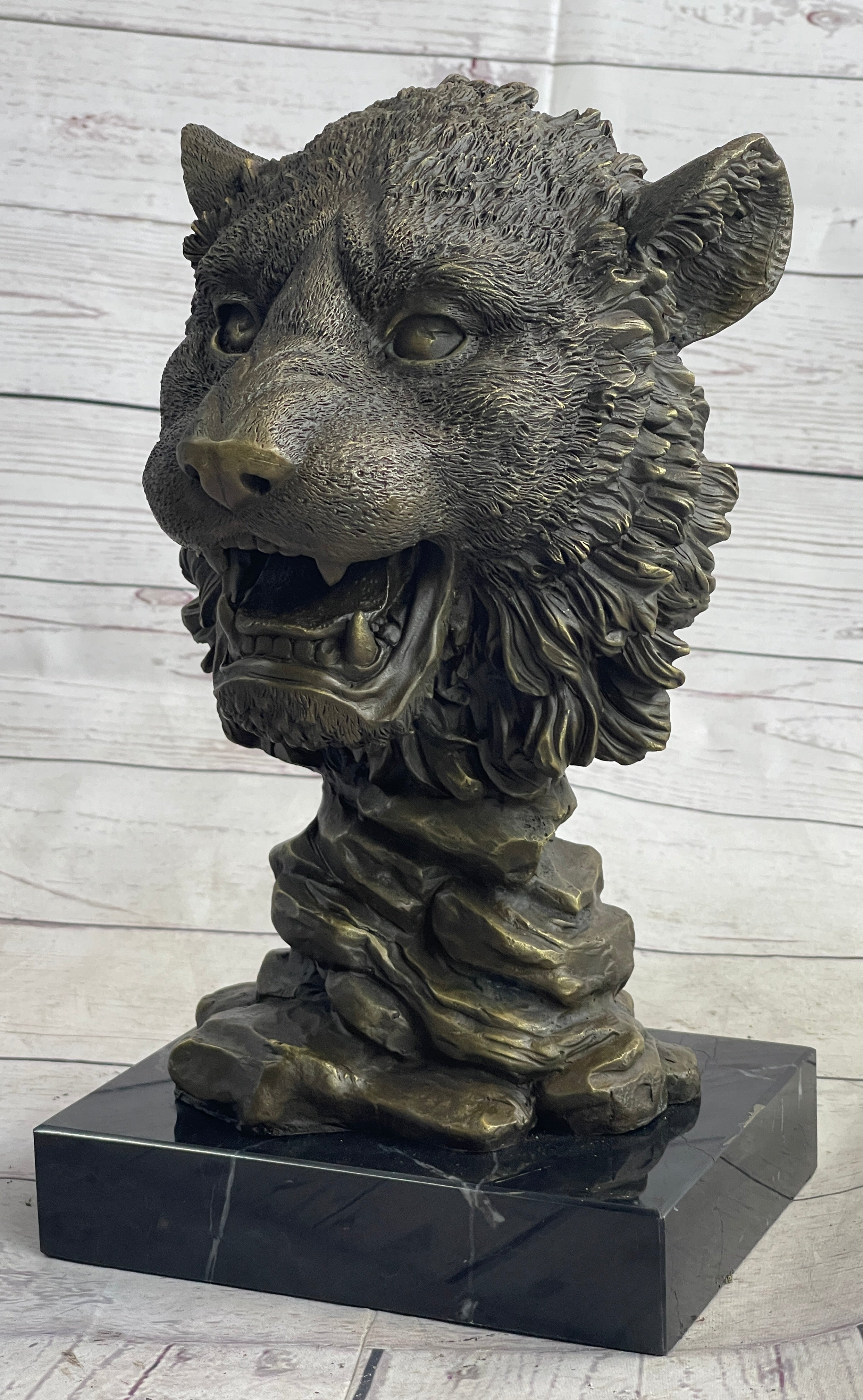 Cougar Lion Big Cat Predator Bust Sculpture Statue Bronze on Marble Base 12" x 7"