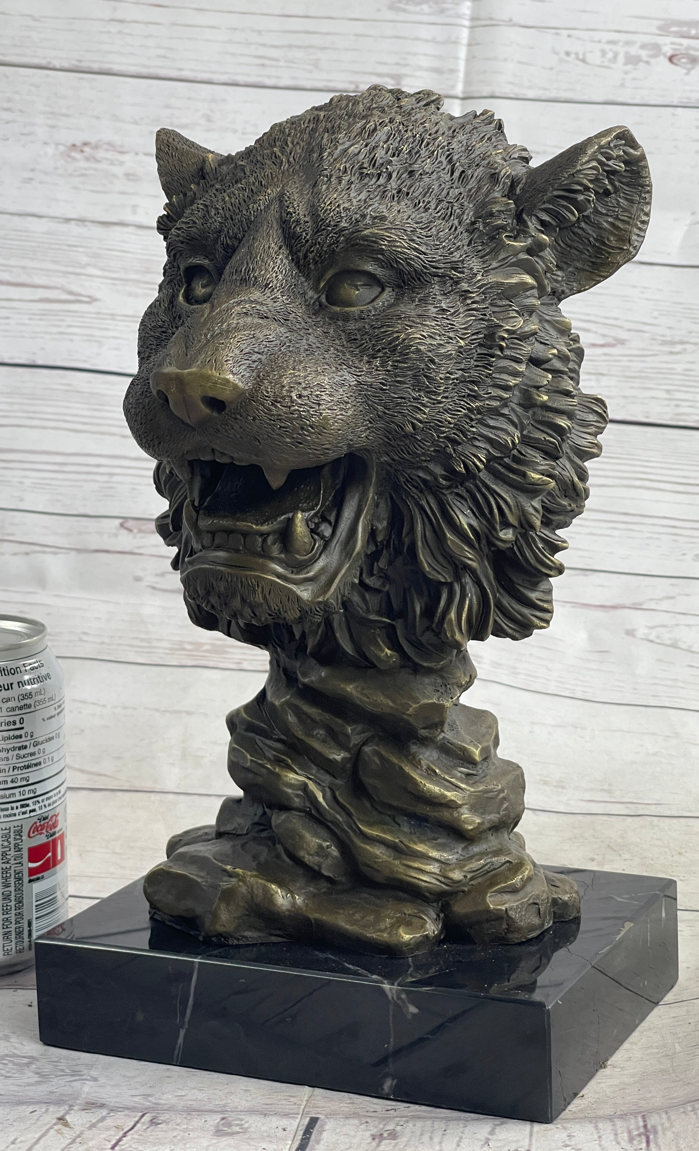 Cougar Lion Big Cat Predator Bust Sculpture Statue Bronze on Marble Base 12" x 7"