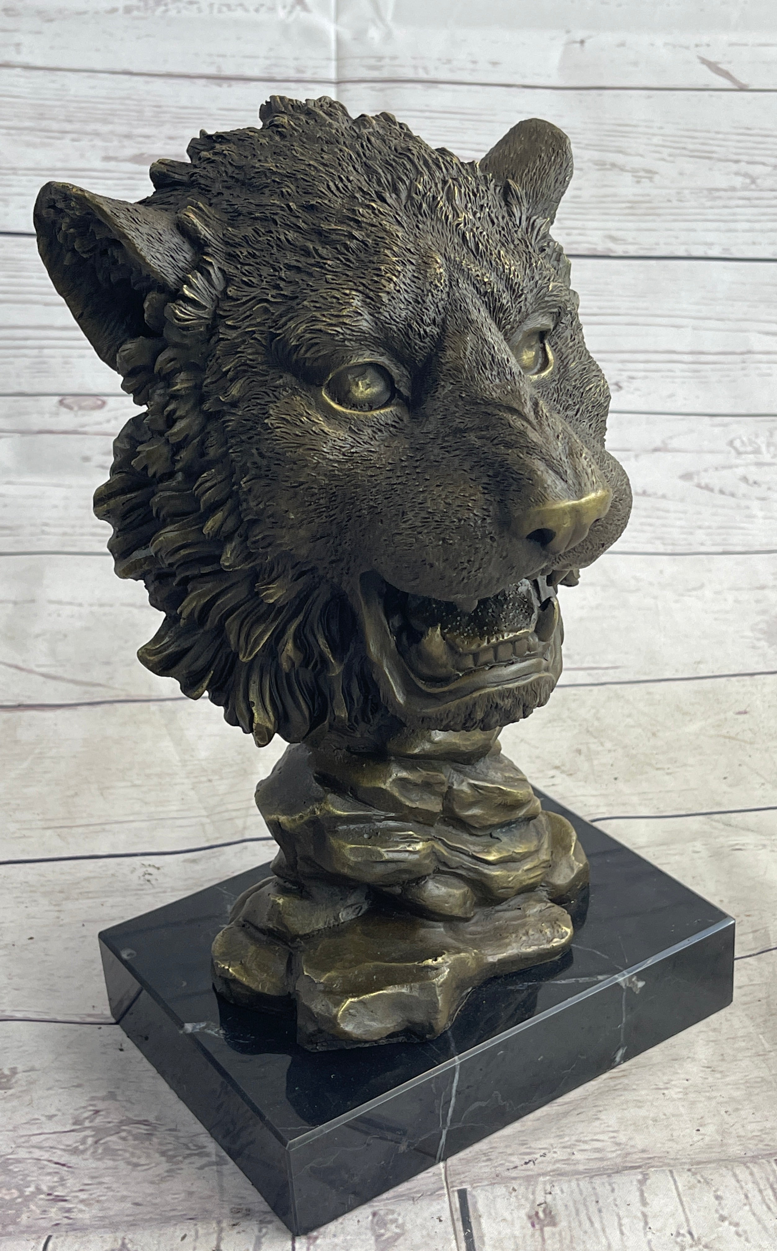 Cougar Lion Big Cat Predator Bust Sculpture Statue Bronze on Marble Base 12" x 7"
