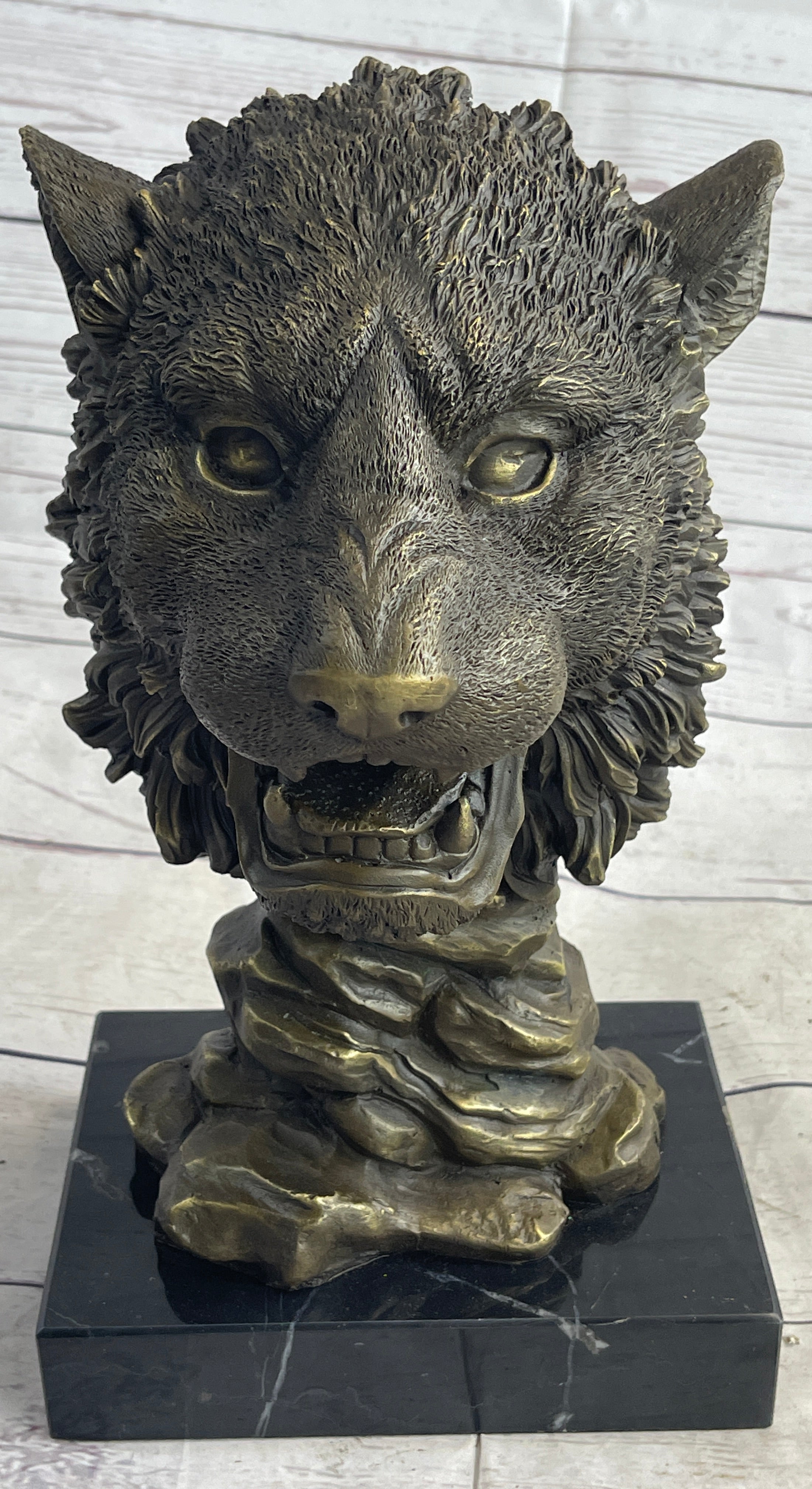 Cougar Lion Big Cat Predator Bust Sculpture Statue Bronze on Marble Base 12" x 7"