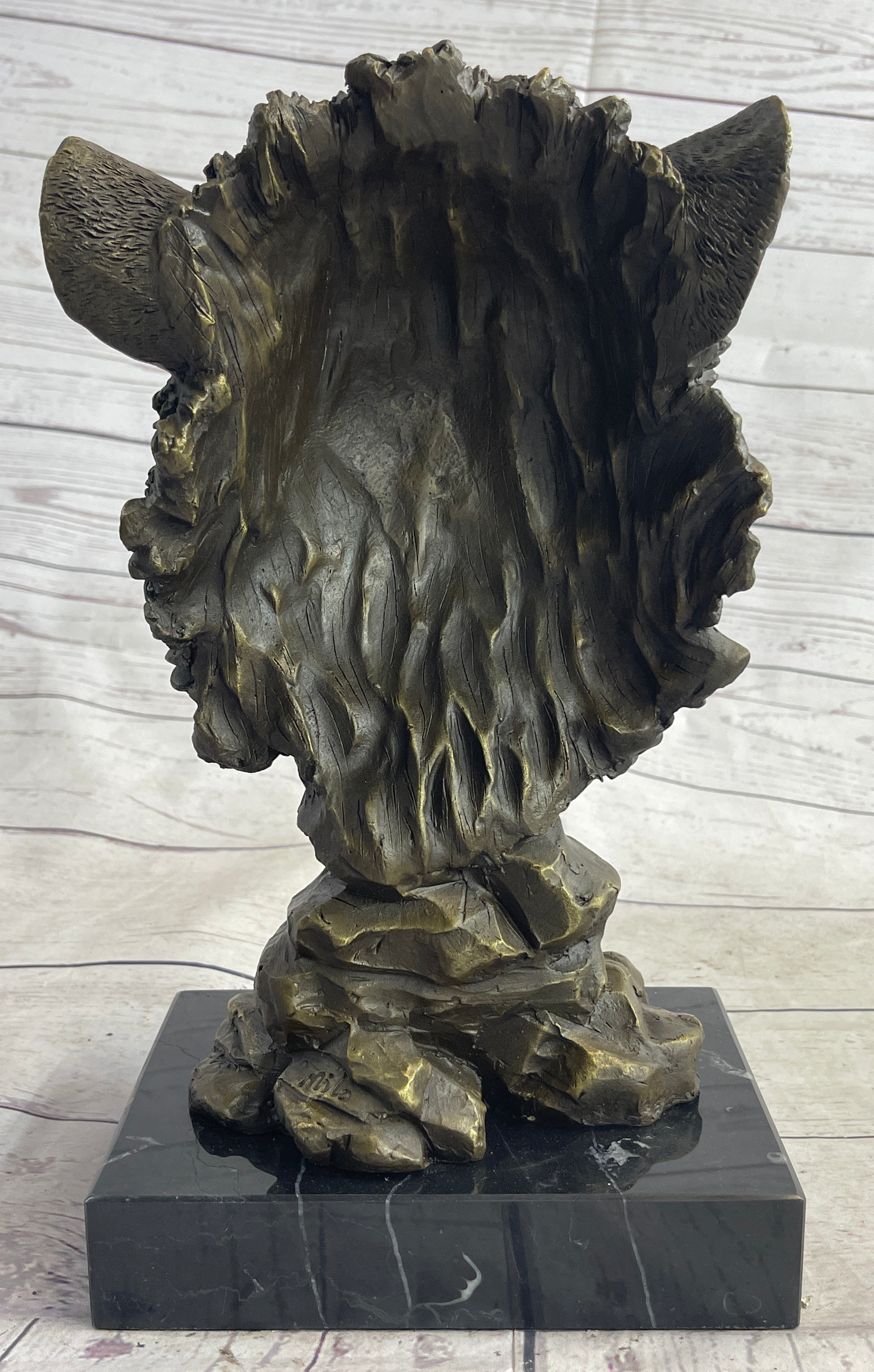 Cougar Lion Big Cat Predator Bust Sculpture Statue Bronze on Marble Base 12" x 7"