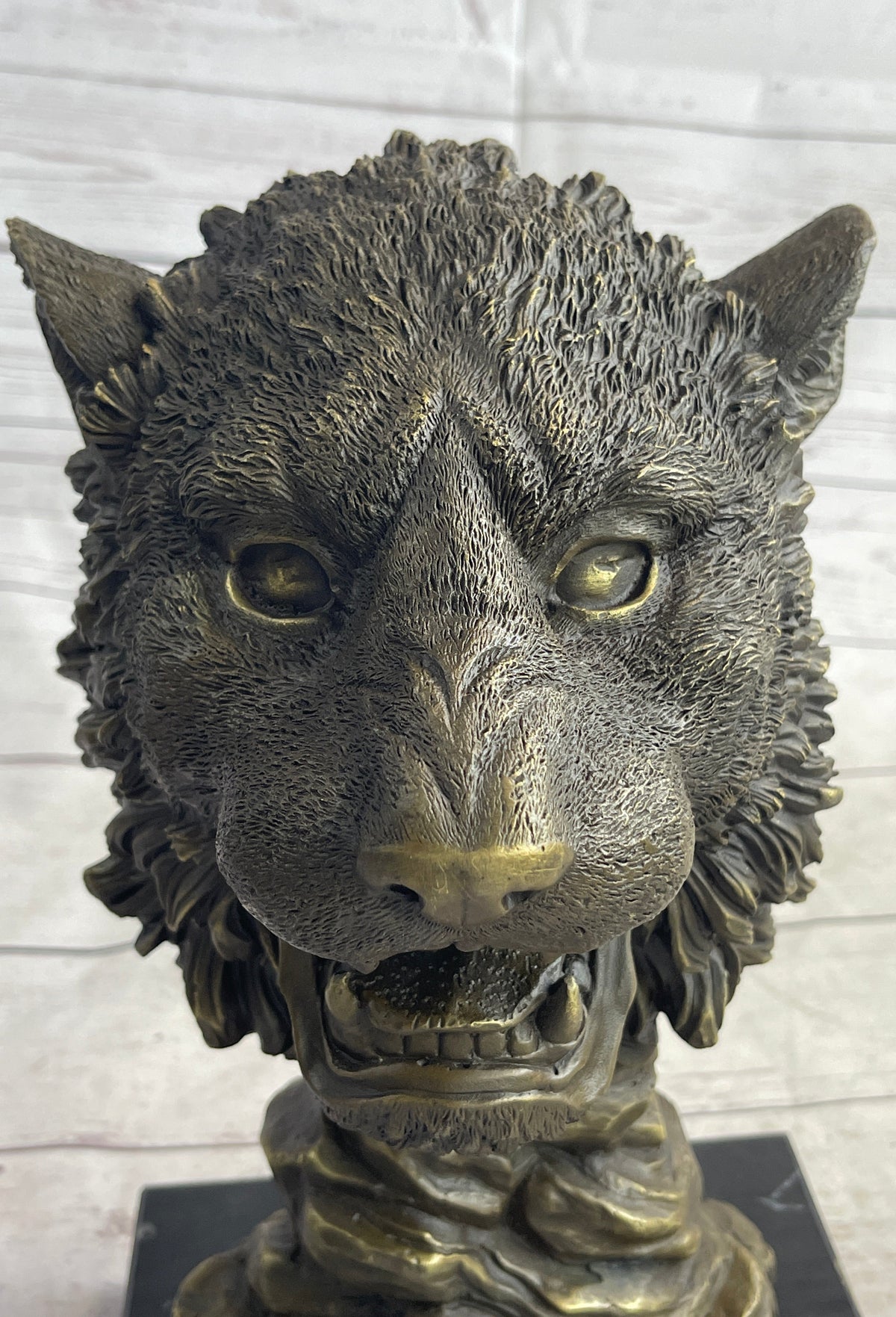 Cougar Lion Big Cat Predator Bust Sculpture Statue Bronze on Marble Base 12" x 7"