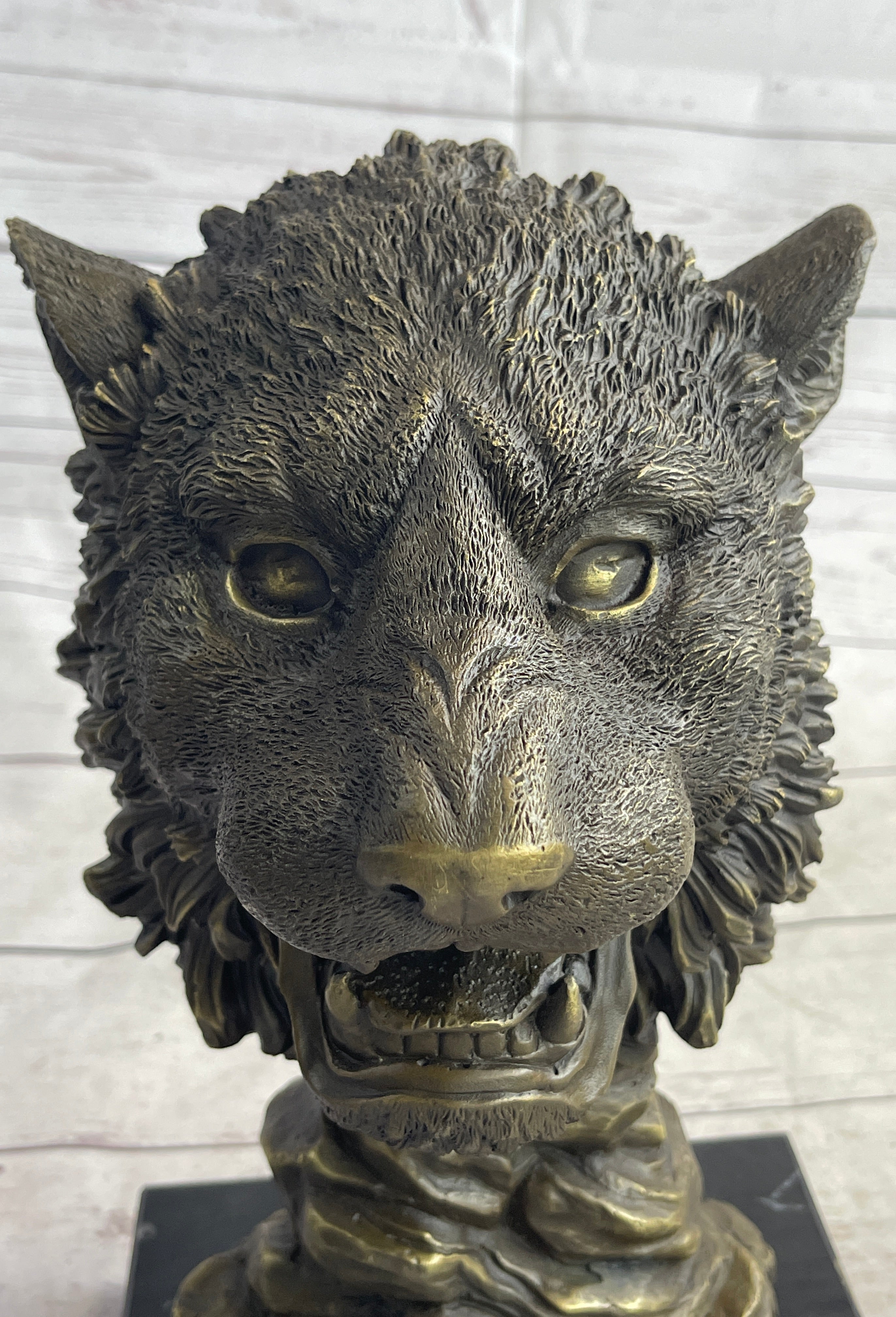 Cougar Lion Big Cat Predator Bust Sculpture Statue Bronze on Marble Base 12" x 7"