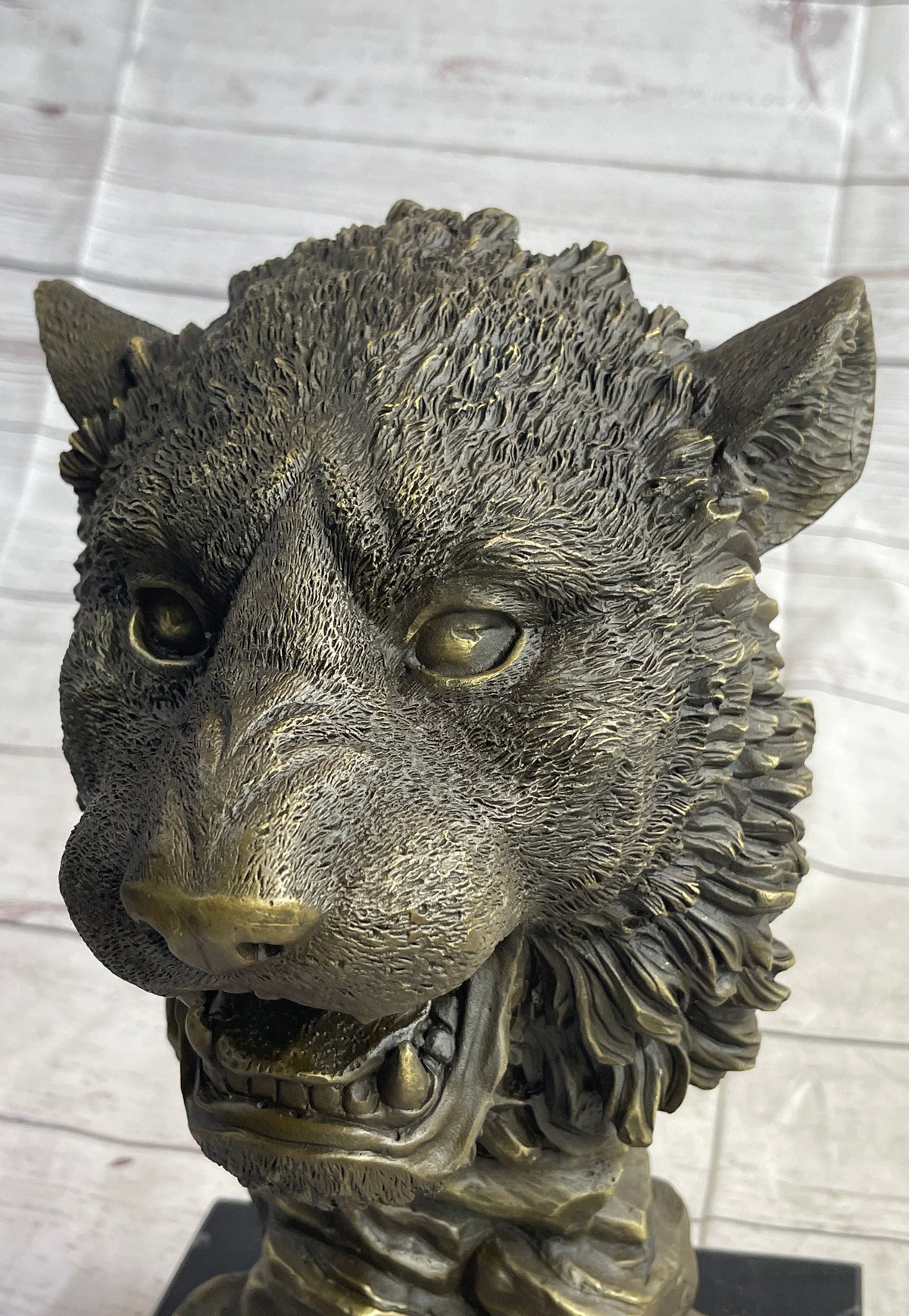 Cougar Lion Big Cat Predator Bust Sculpture Statue Bronze on Marble Base 12" x 7"