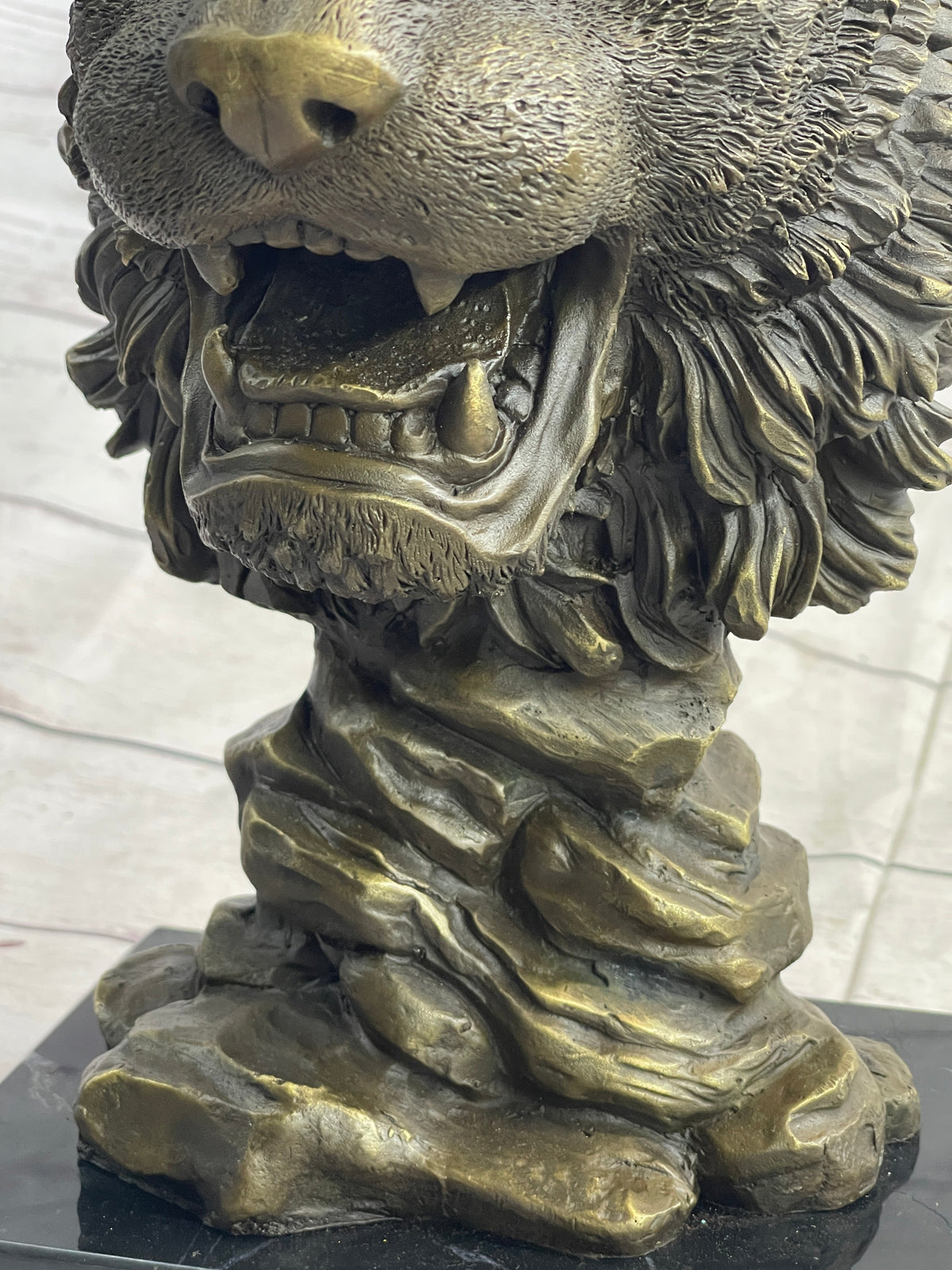 Cougar Lion Big Cat Predator Bust Sculpture Statue Bronze on Marble Base 12" x 7"