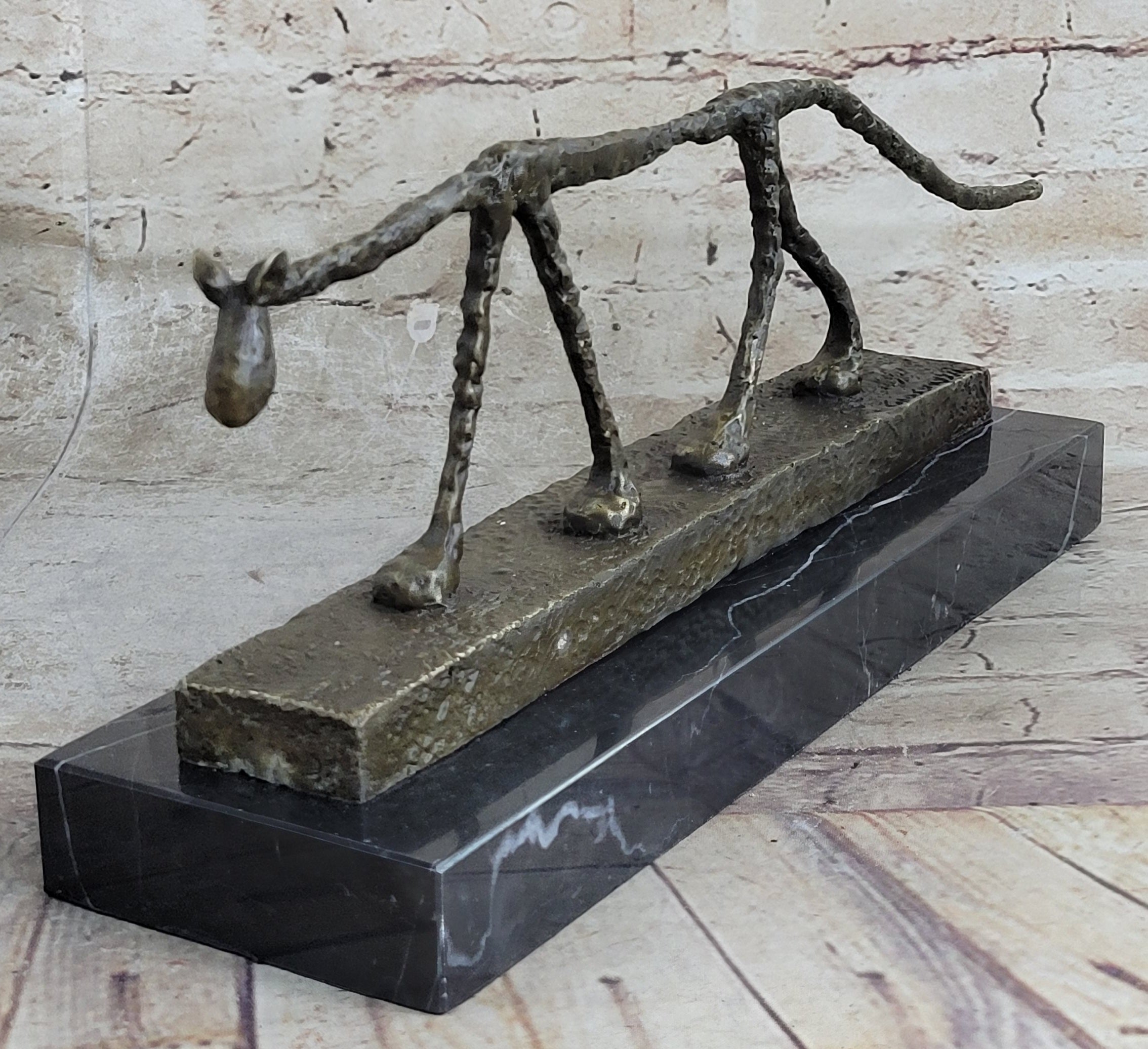 Abstract Cat Bronze Statue Sculpture by Alberto Giacometti Marble Base 6" x 15"