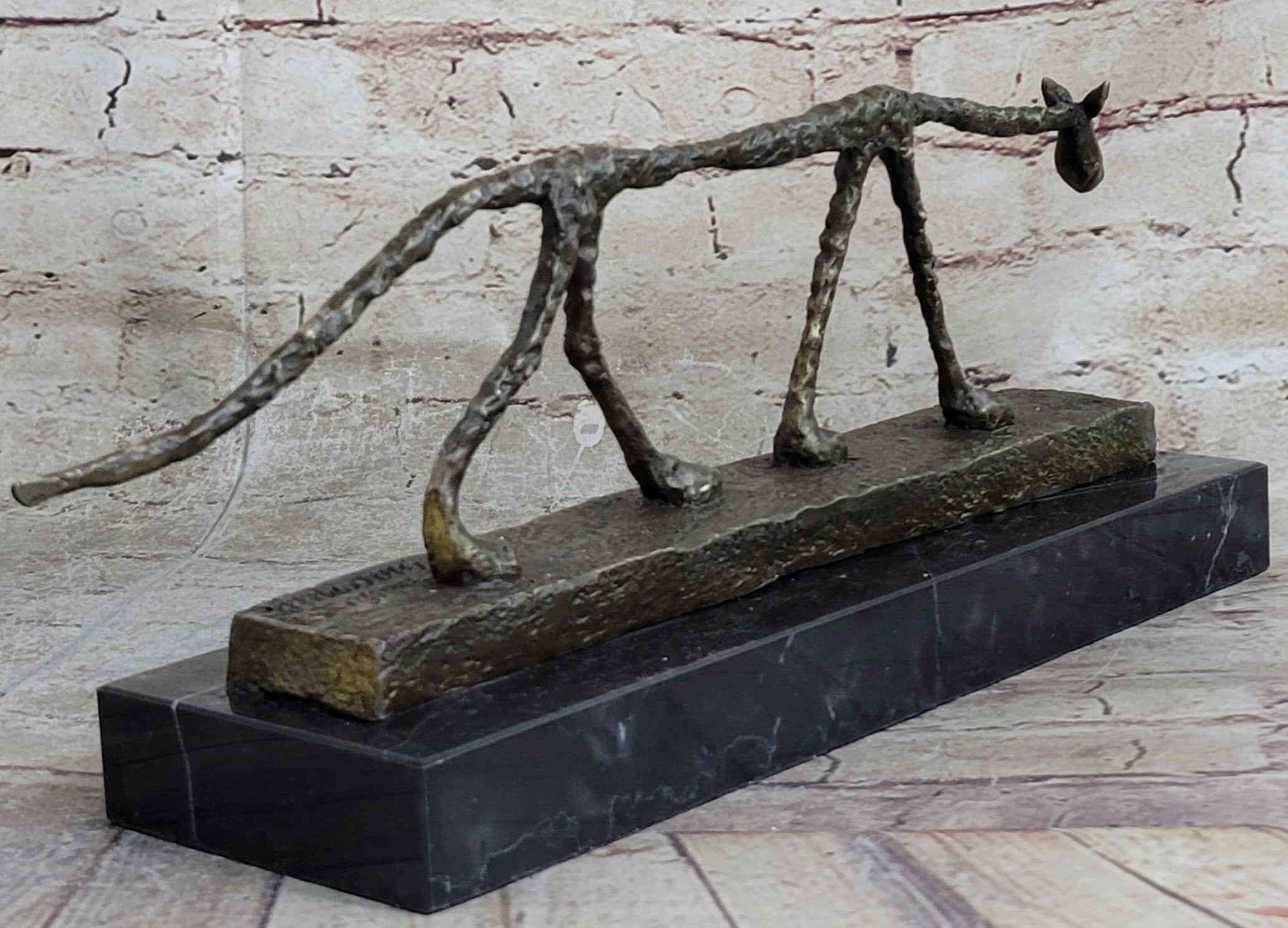 Abstract Cat Bronze Statue Sculpture by Alberto Giacometti Marble Base 6" x 15"
